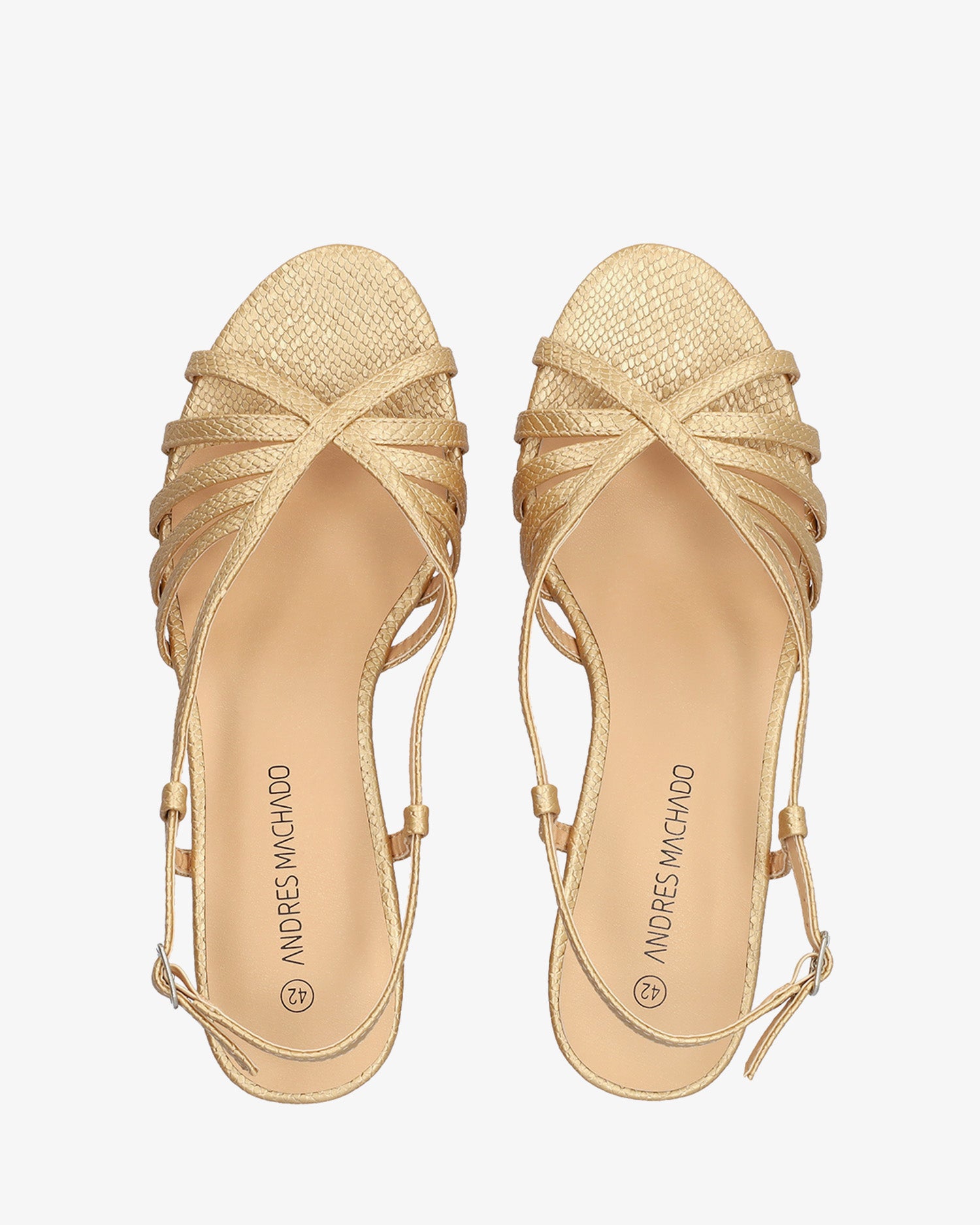 Soft gold slingback sandal with a wide heel