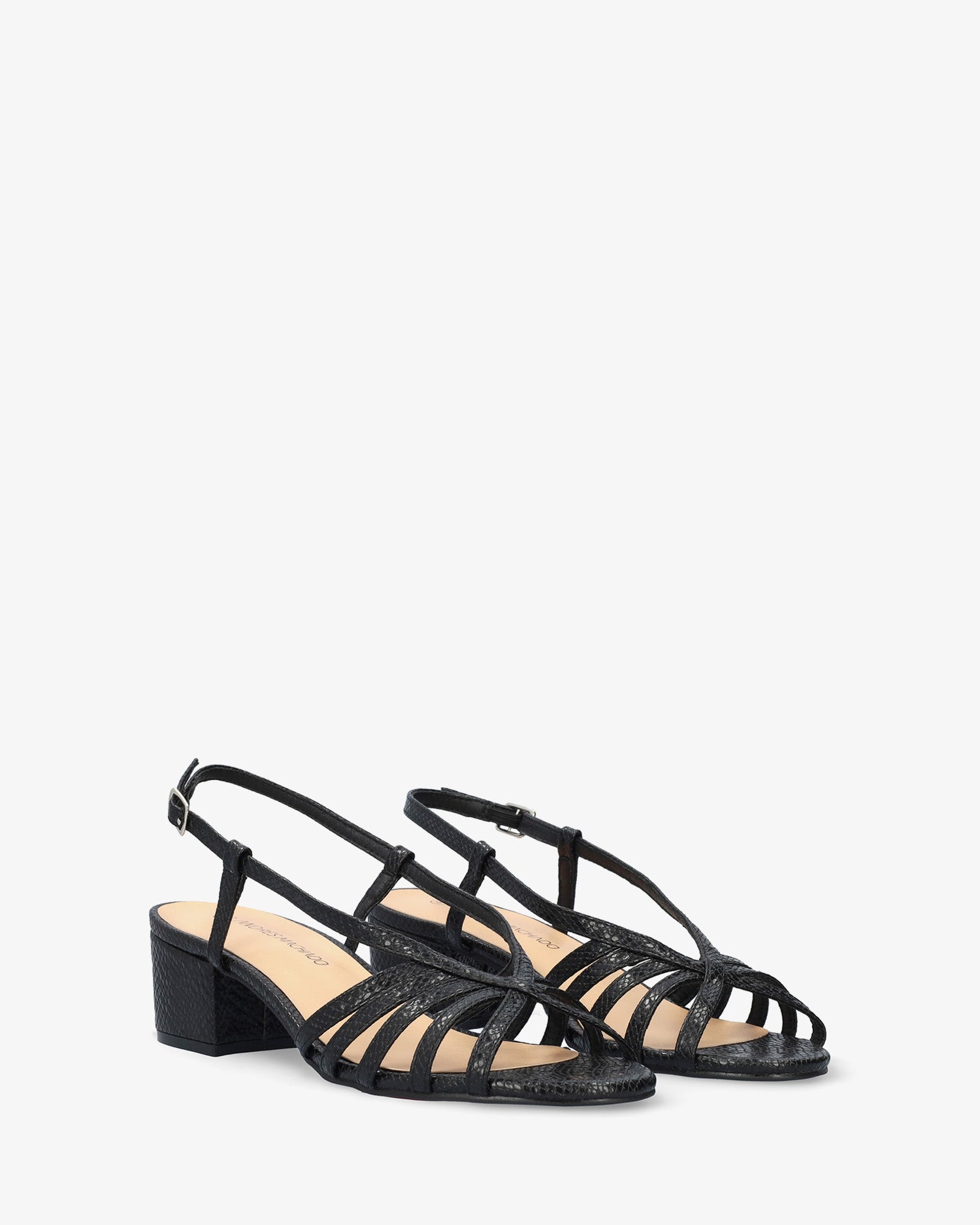 Soft black slingback sandal with a wide heel