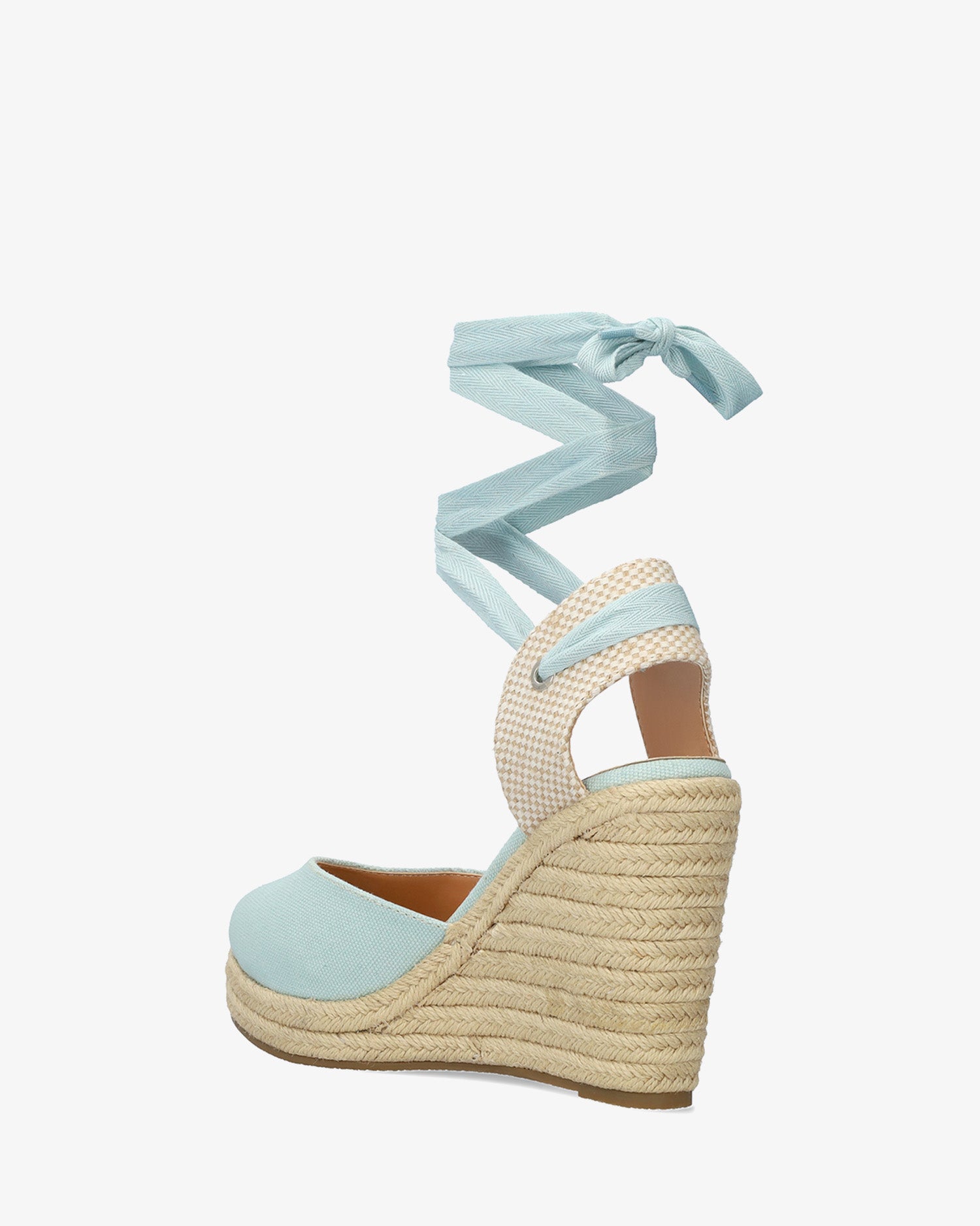 Sandalia de cuña celeste con lazada ajustable