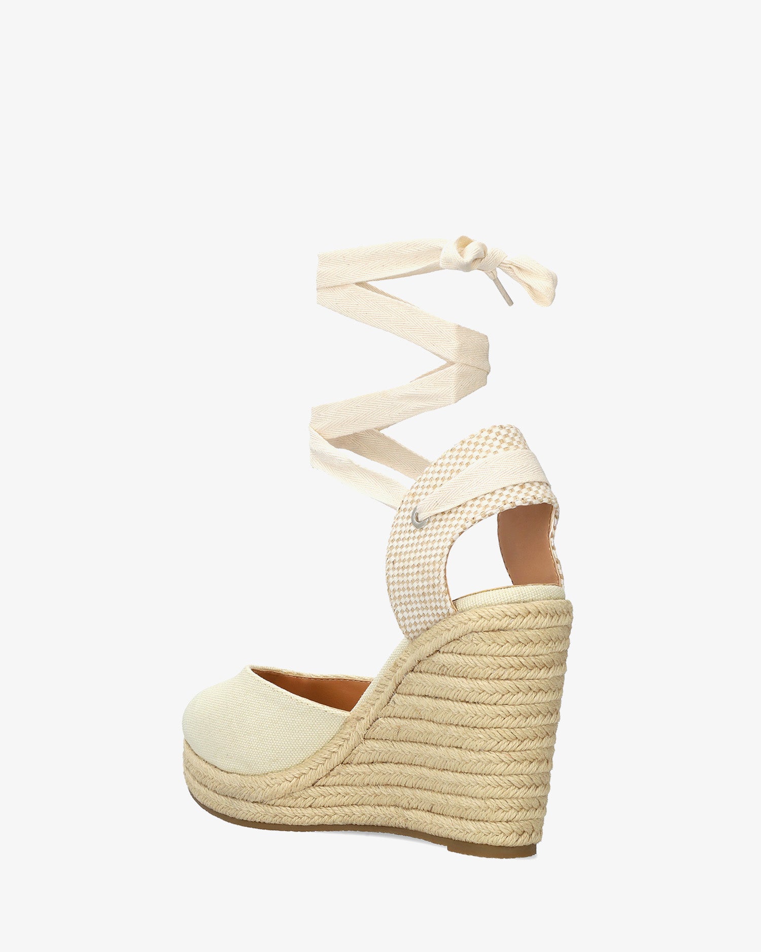 Sandale à talon compensé crème et lacets ajustables