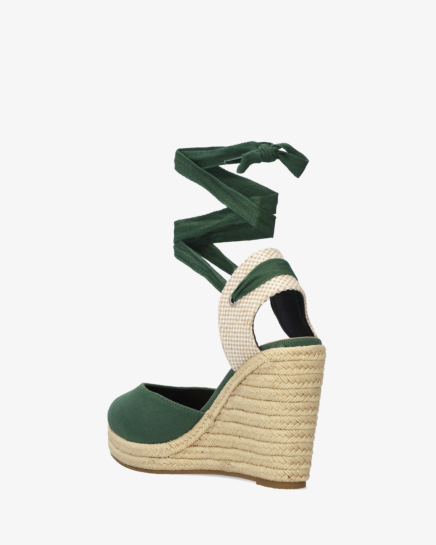 Sandalia de cuña verde con lazada ajustable