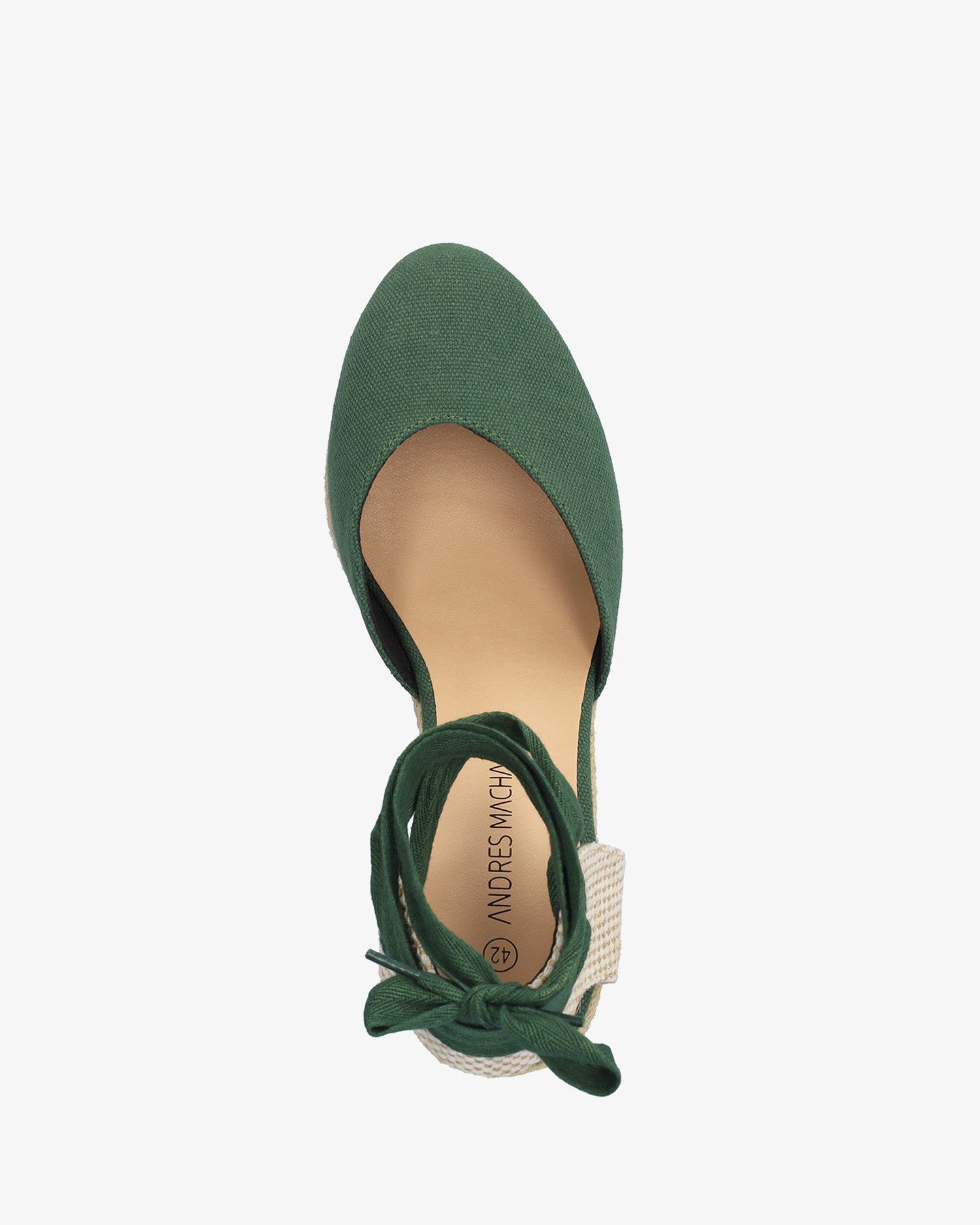 Sandalia de cuña verde con lazada ajustable