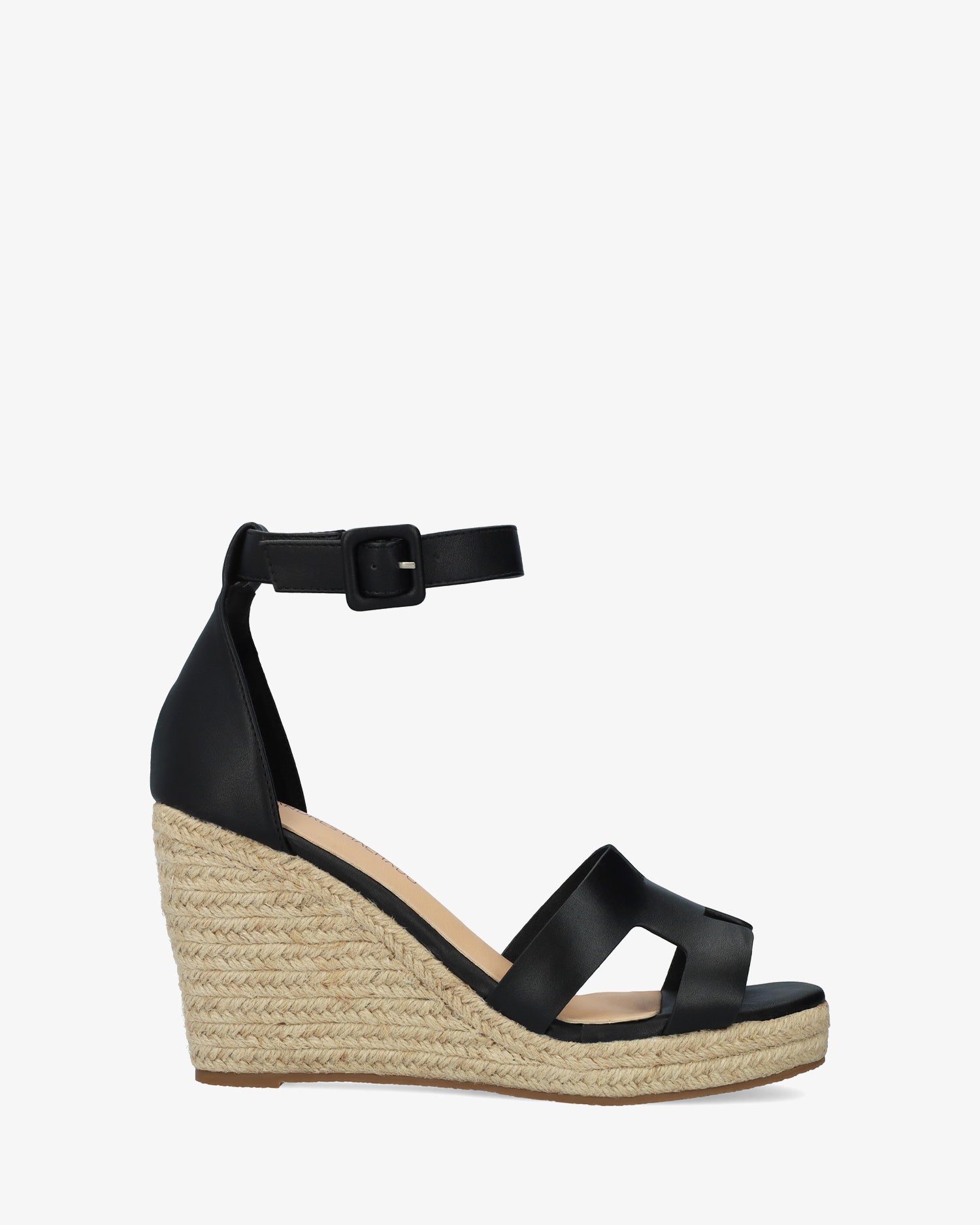Miękkie czarne sandały na koturnach z juty