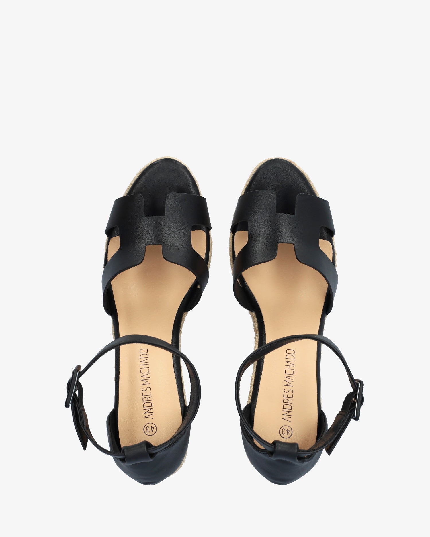 Miękkie czarne sandały na koturnach z juty