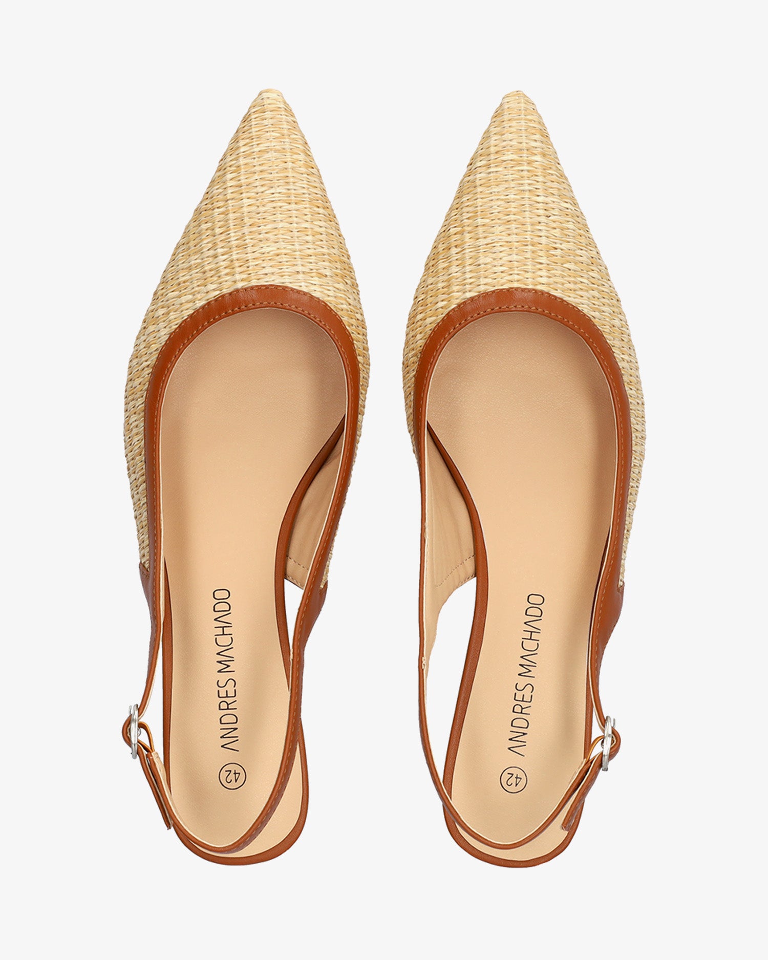 Pointed-toe slingback court shoe in raffia camel