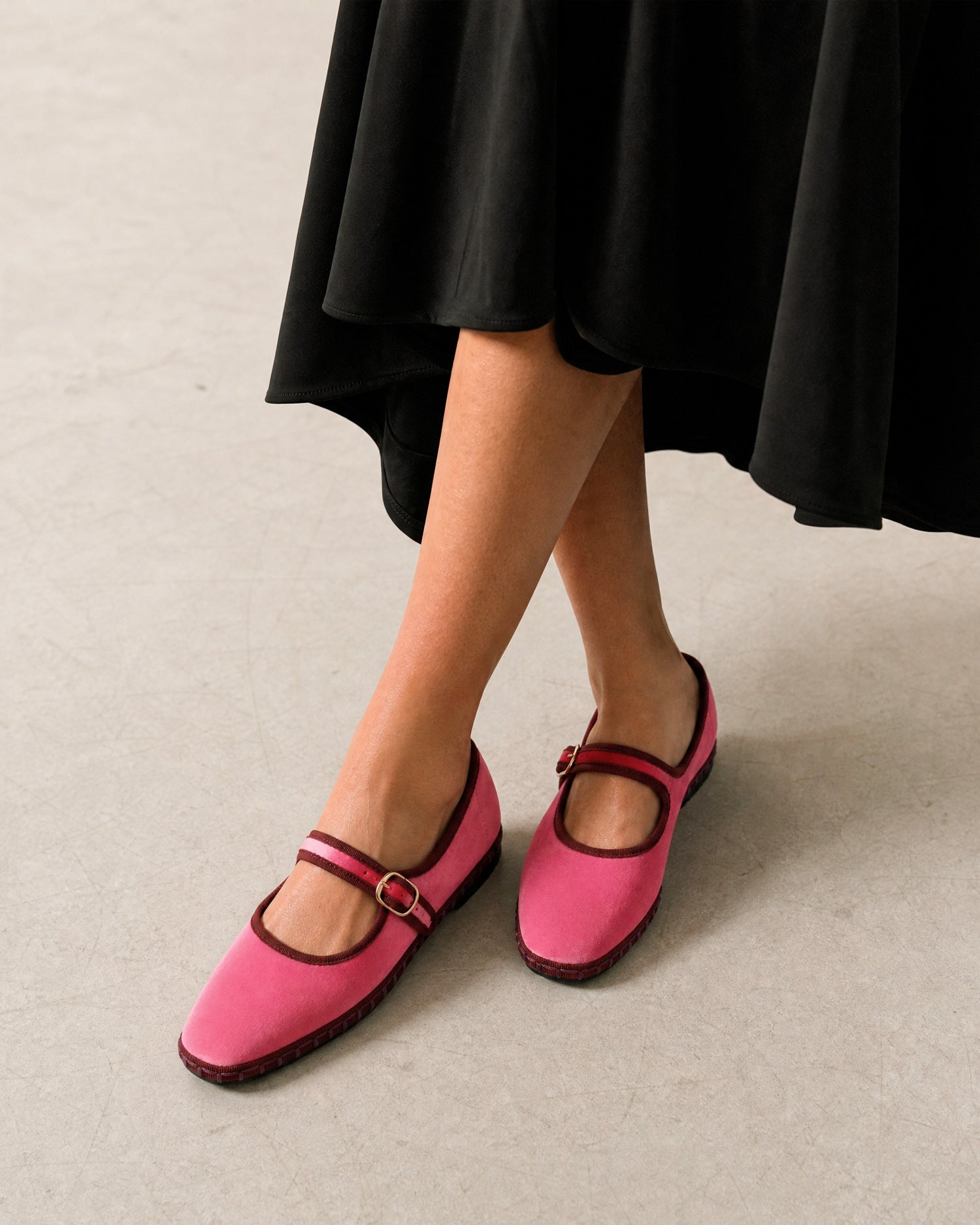 Peony pink velvet ballerina flats 