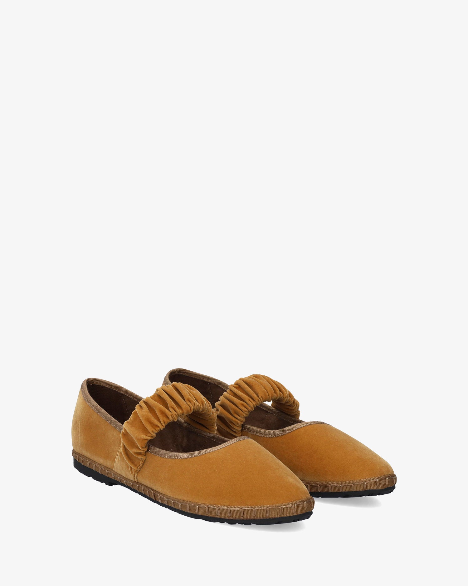 Camel earth-tone velvet ballerina flats 