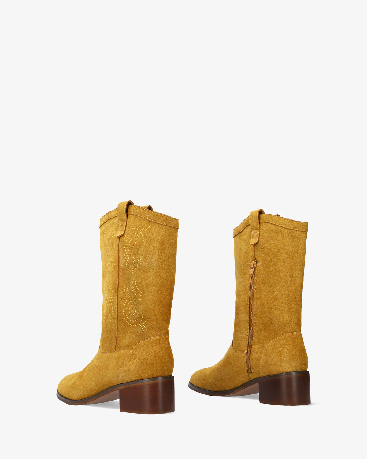 High-shaft ankle boot in a combination of camel suede 
