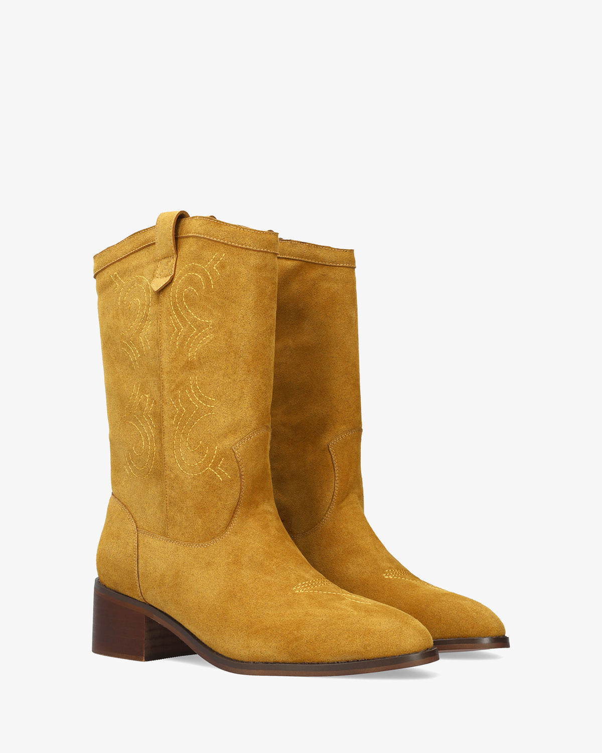 High-shaft ankle boot in a combination of camel suede 