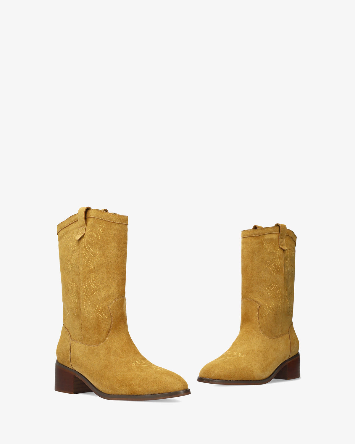 High-shaft ankle boot in a combination of camel suede 
