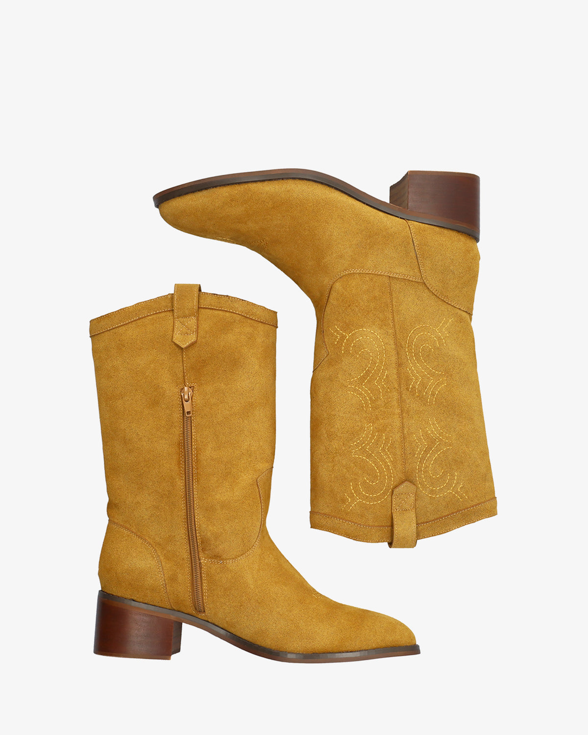 High-shaft ankle boot in a combination of camel suede 