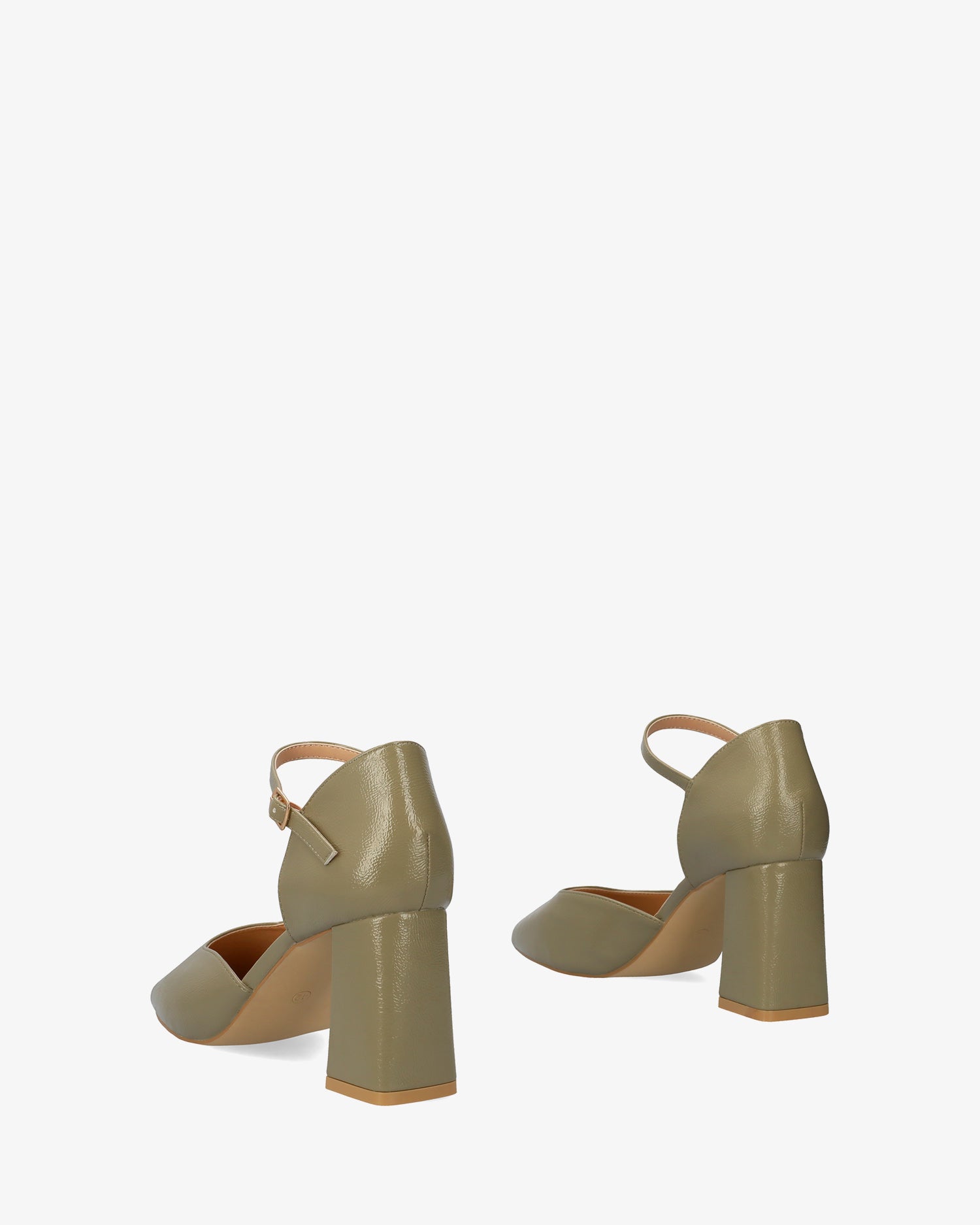 Khaki patent leather high-heeled shoe 