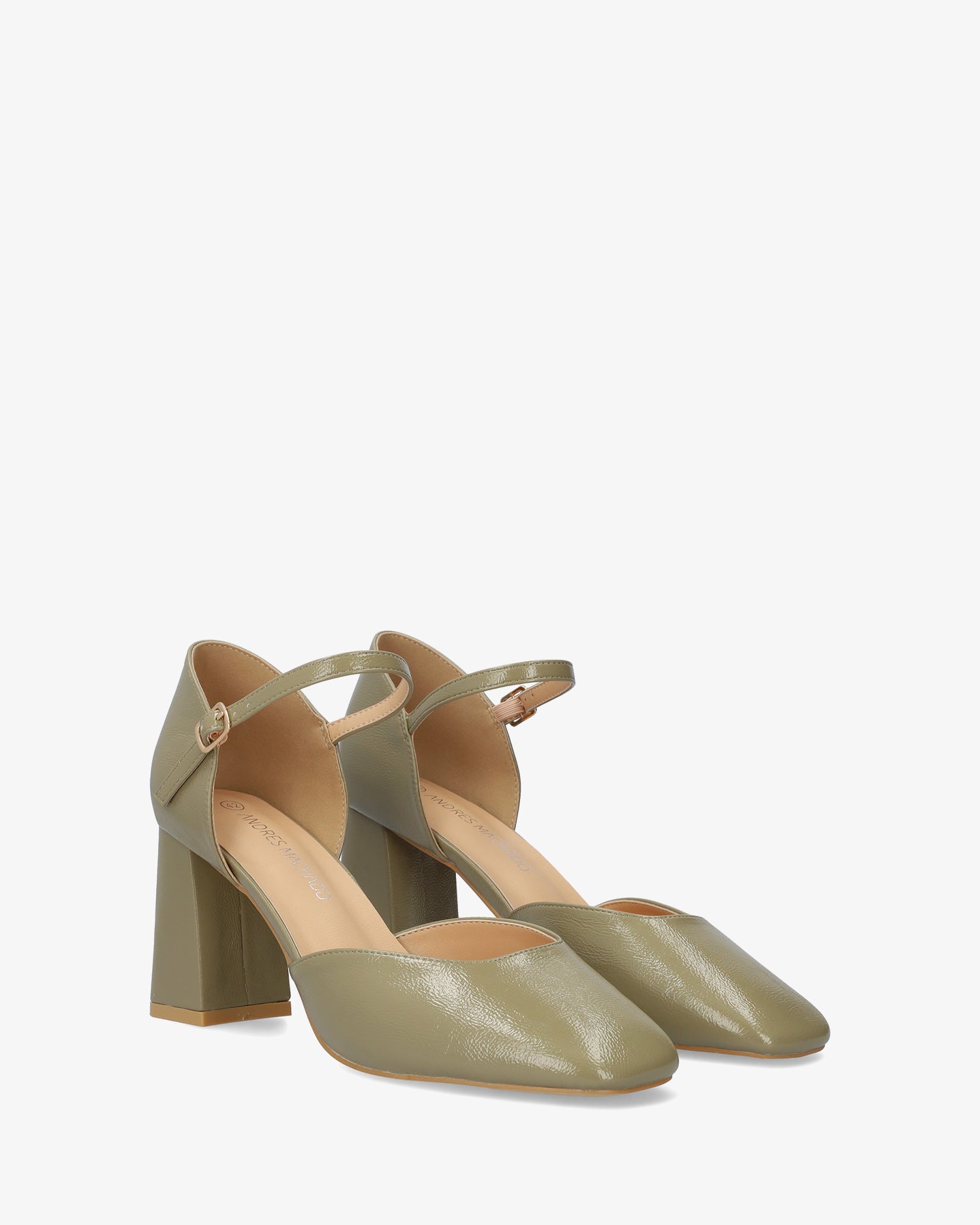 Khaki patent leather high-heeled shoe 