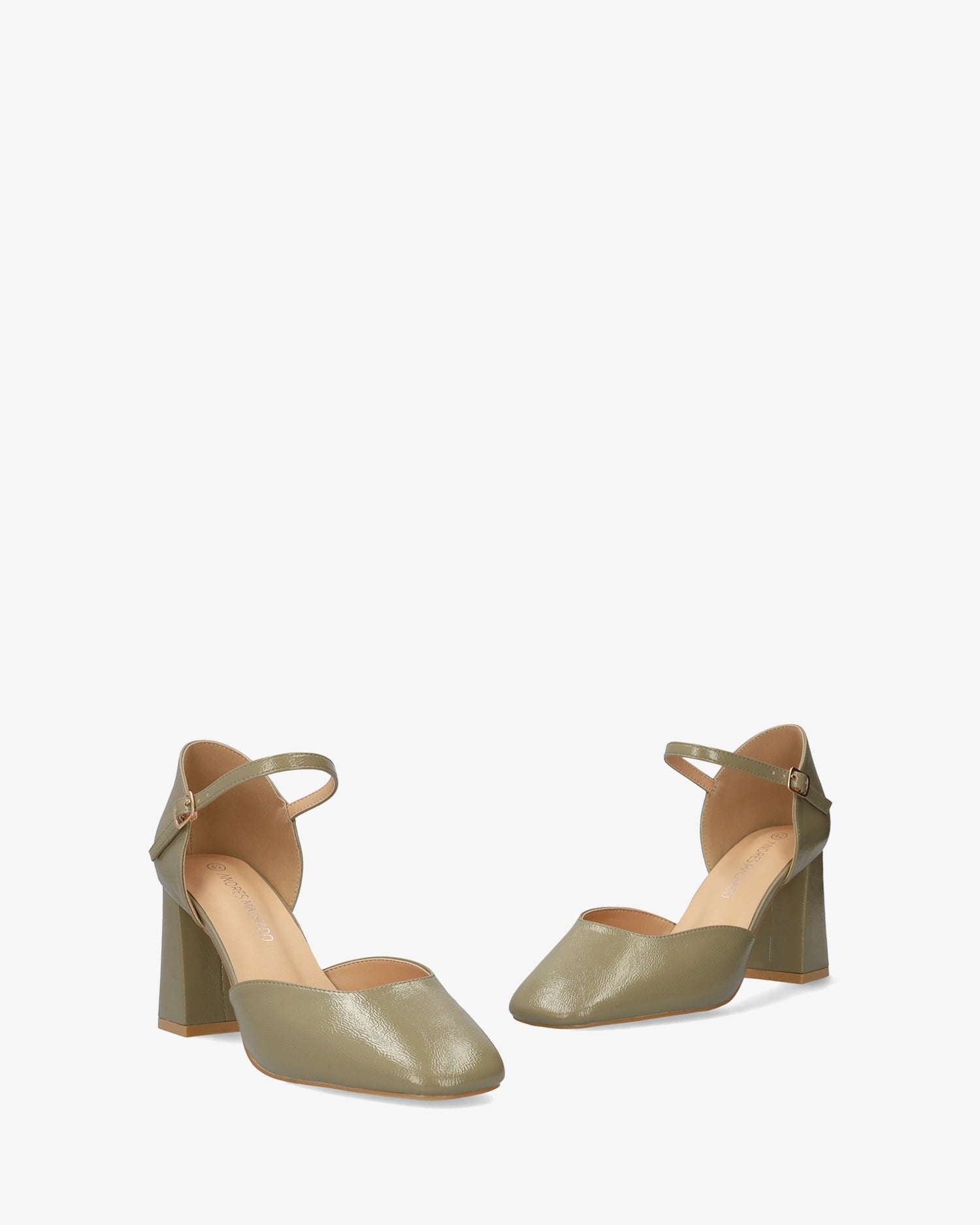 Khaki patent leather high-heeled shoe 