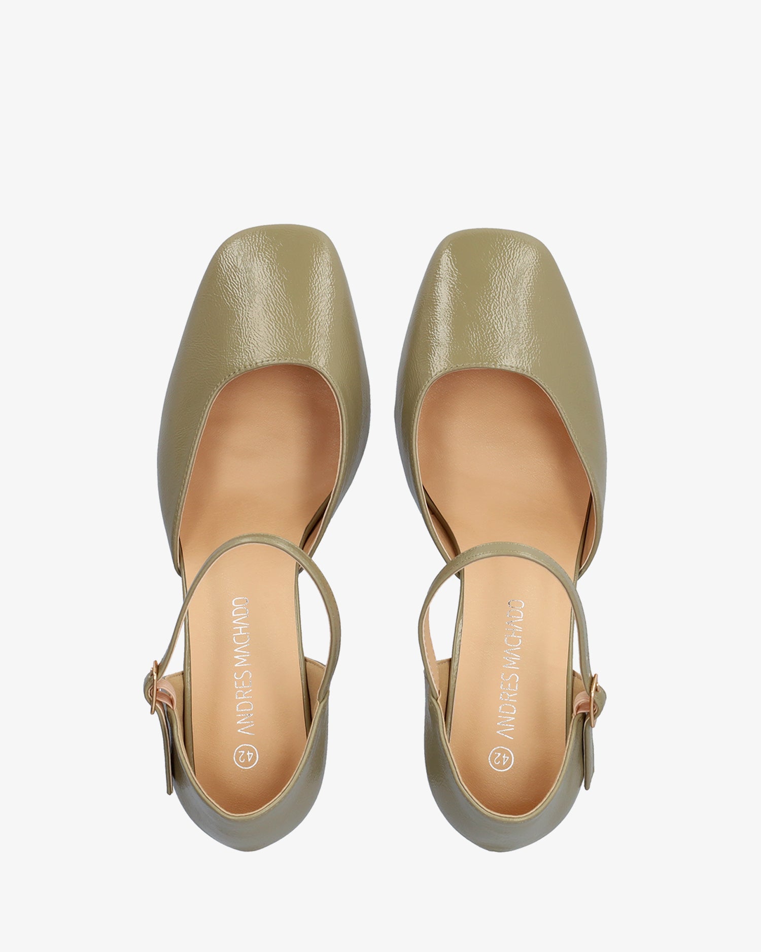 Khaki patent leather high-heeled shoe 