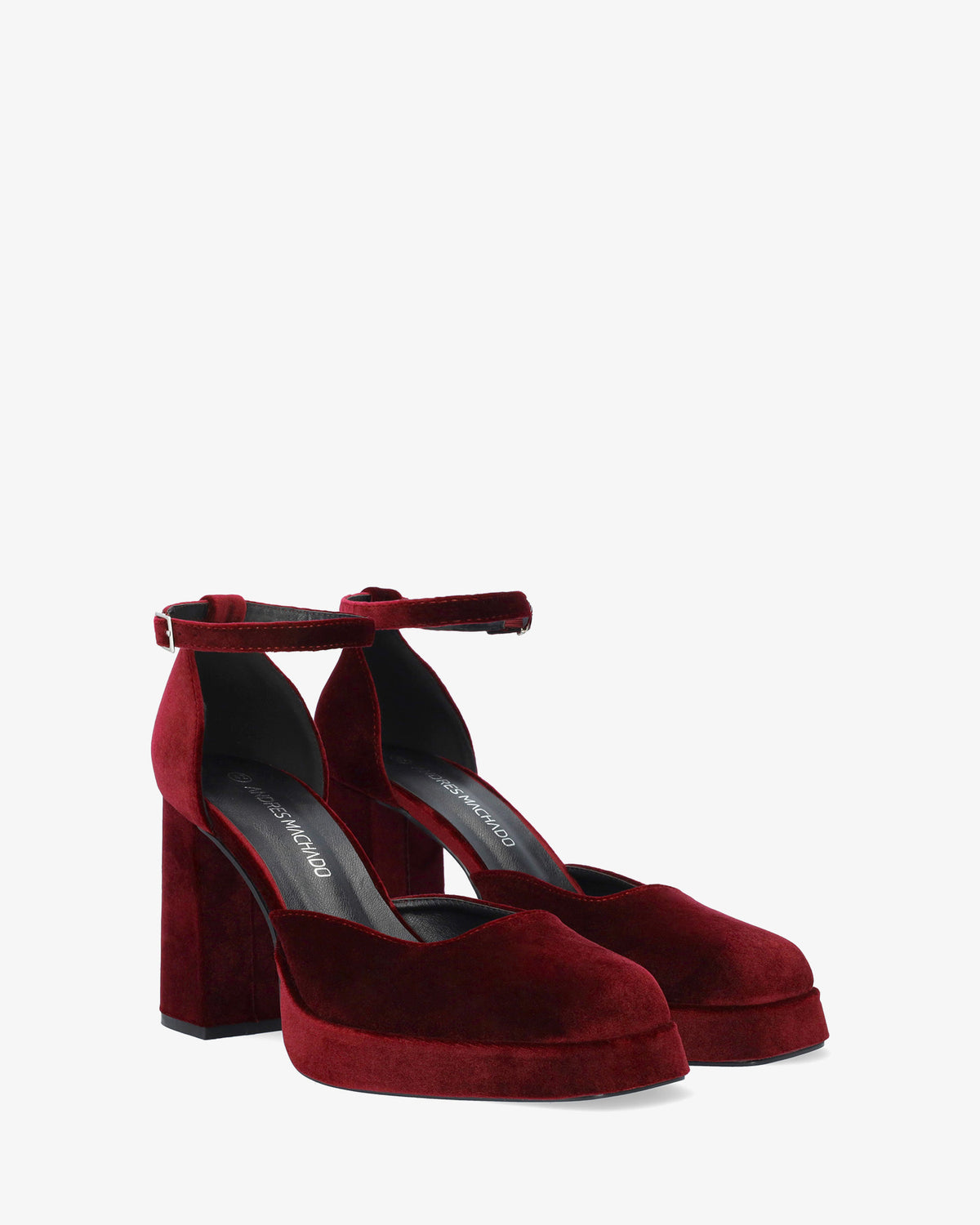 Buty na obcasie z platformą z bordowego aksamitu 