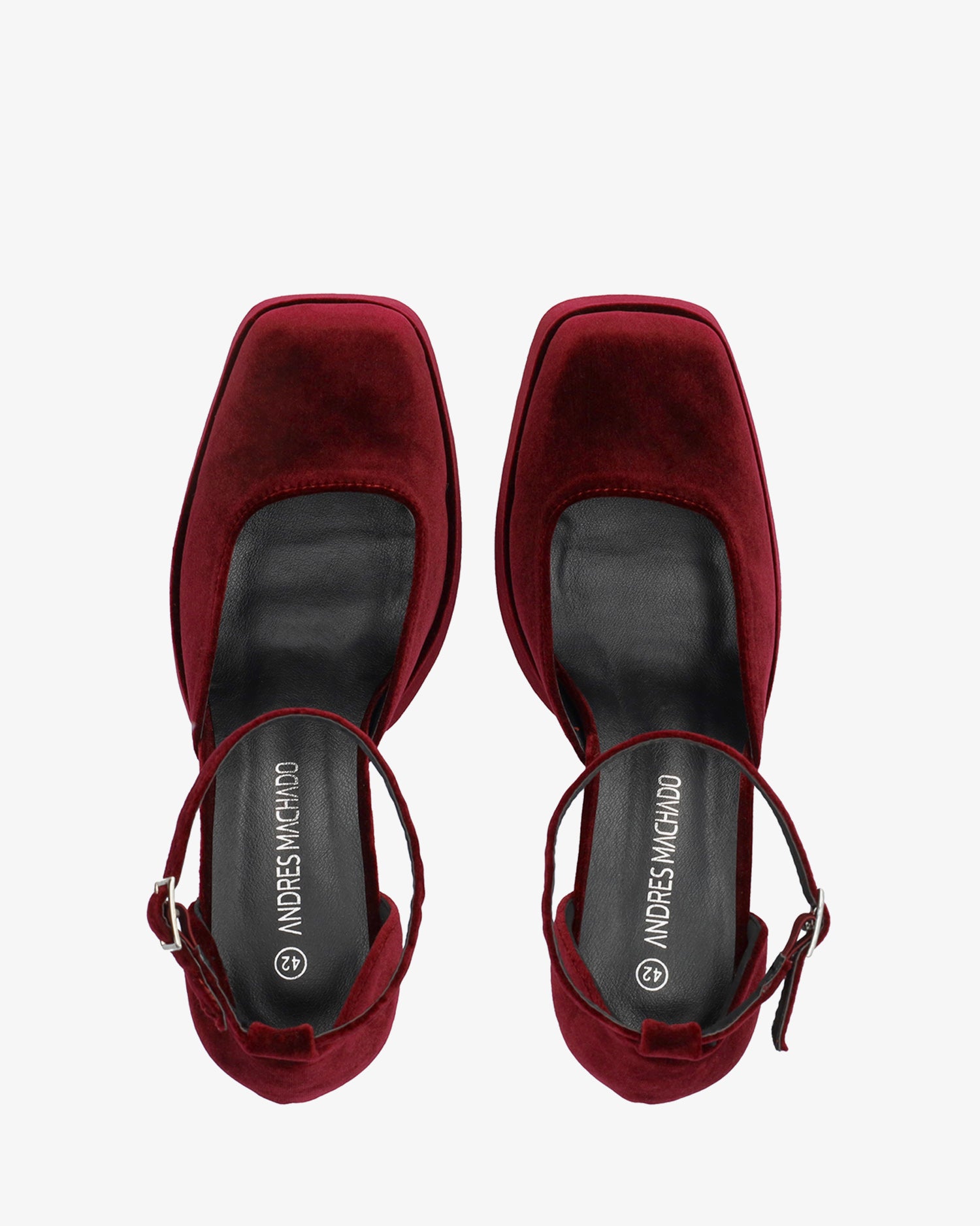 Buty na obcasie z platformą z bordowego aksamitu 