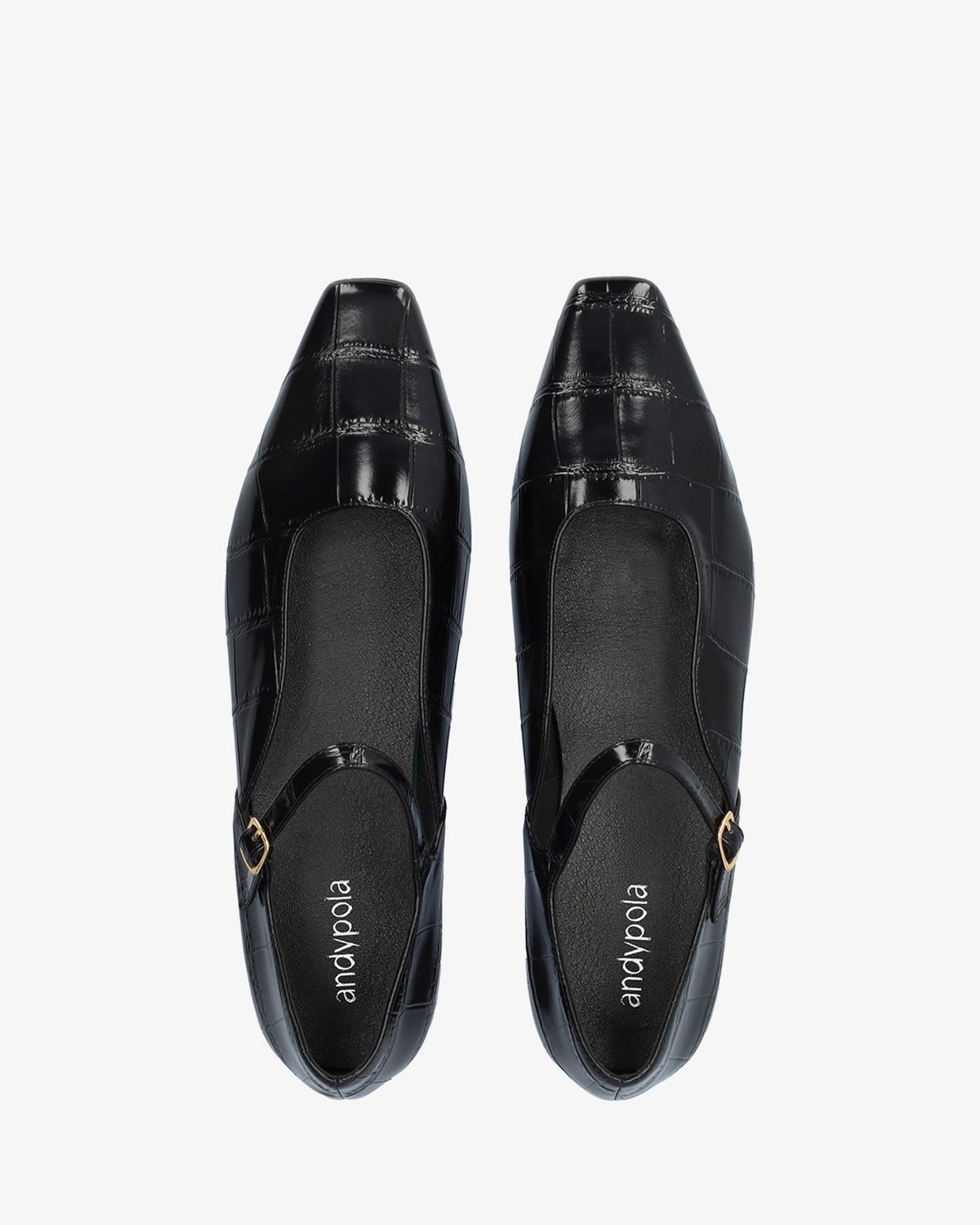 Flat ballet pump with black crocodile-effect embossing 