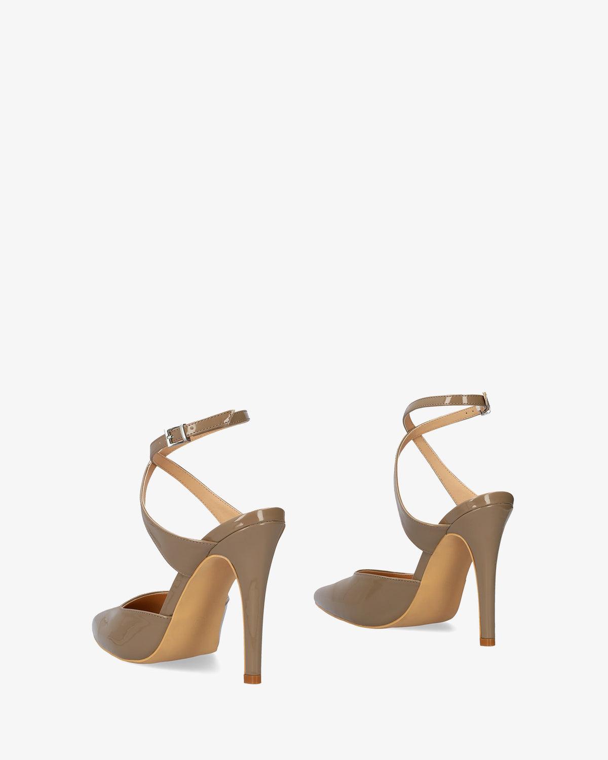 Grey patent slingback court shoes with heel 