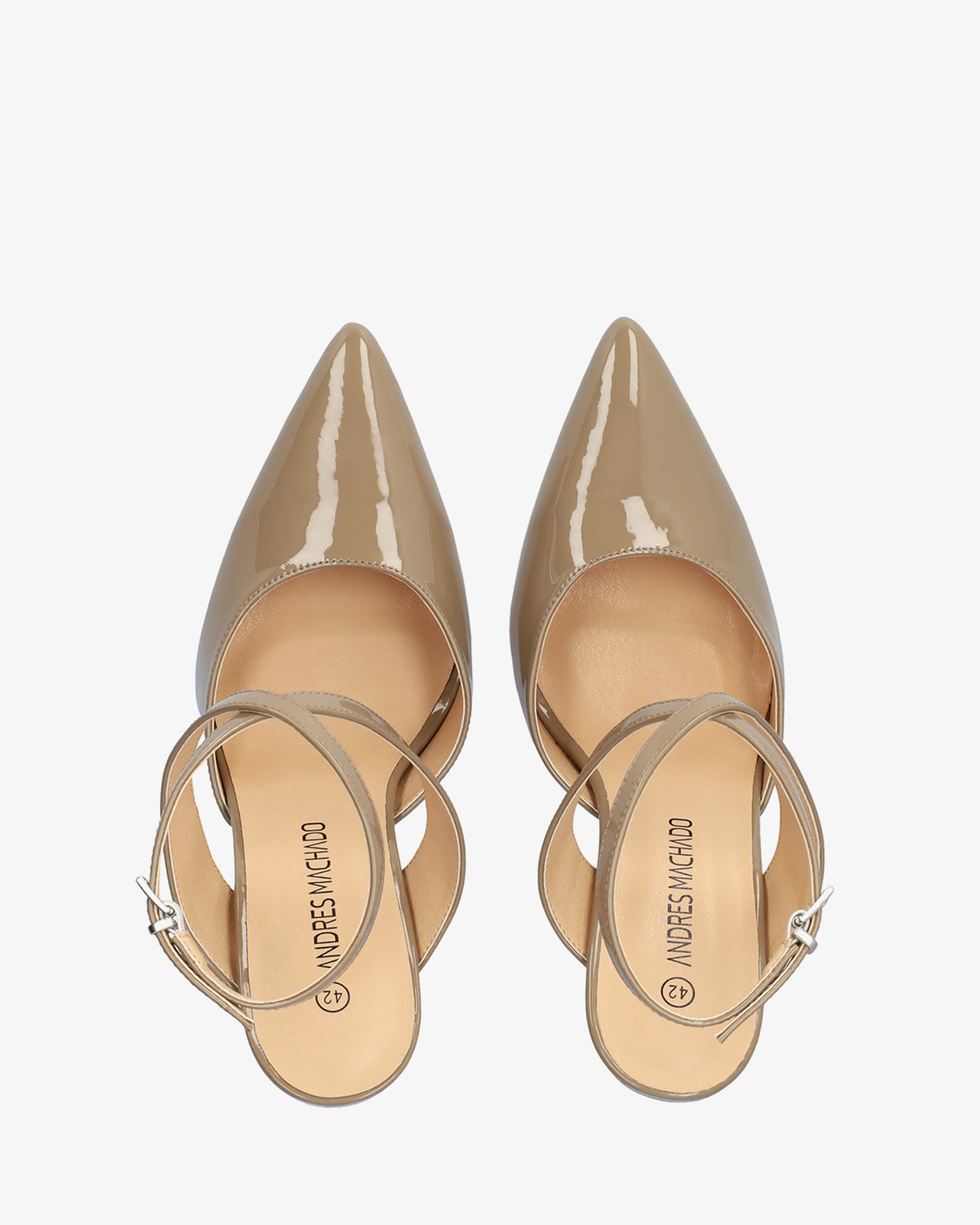 Grey patent slingback court shoes with heel 
