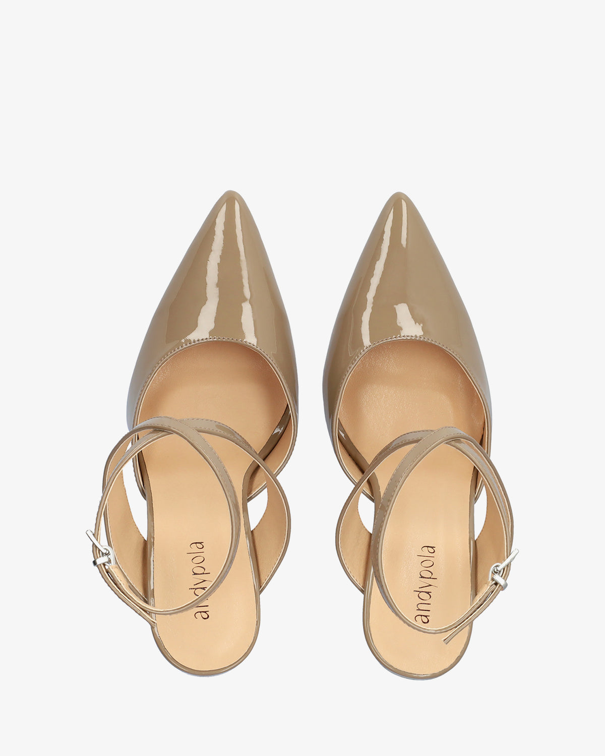 Grey patent slingback court shoes with heel 