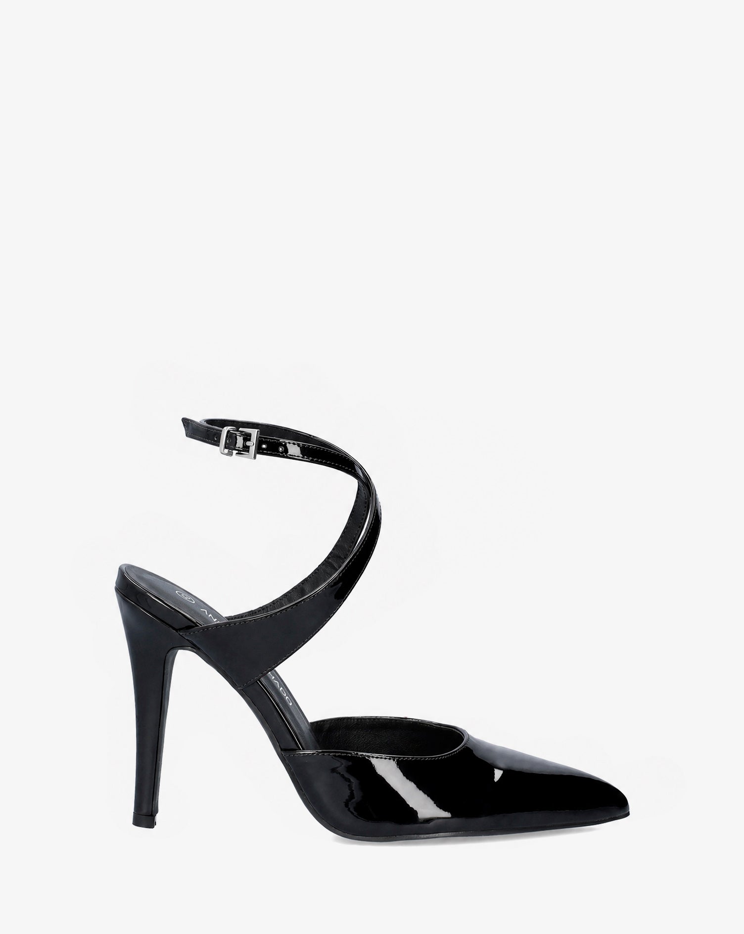 Offener Pumps aus schwarzem Lackleder mit Absatz 