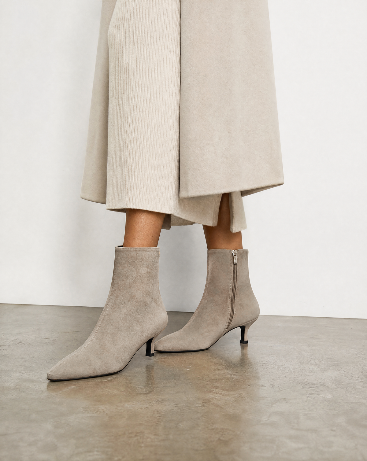 Grey faux suede heeled ankle boot 
