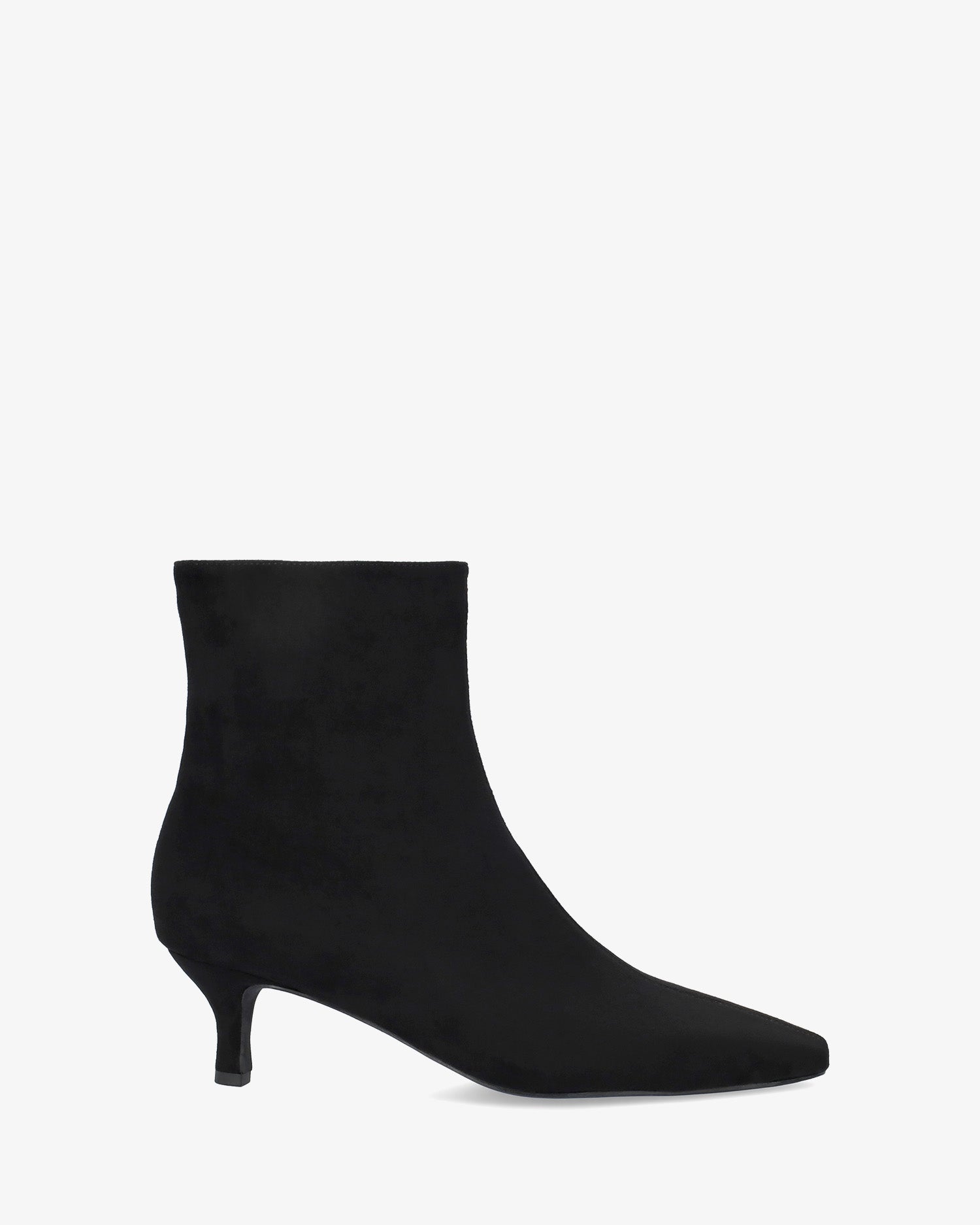 Stiefelette mit Absatz aus schwarzem Velourslederimitat 