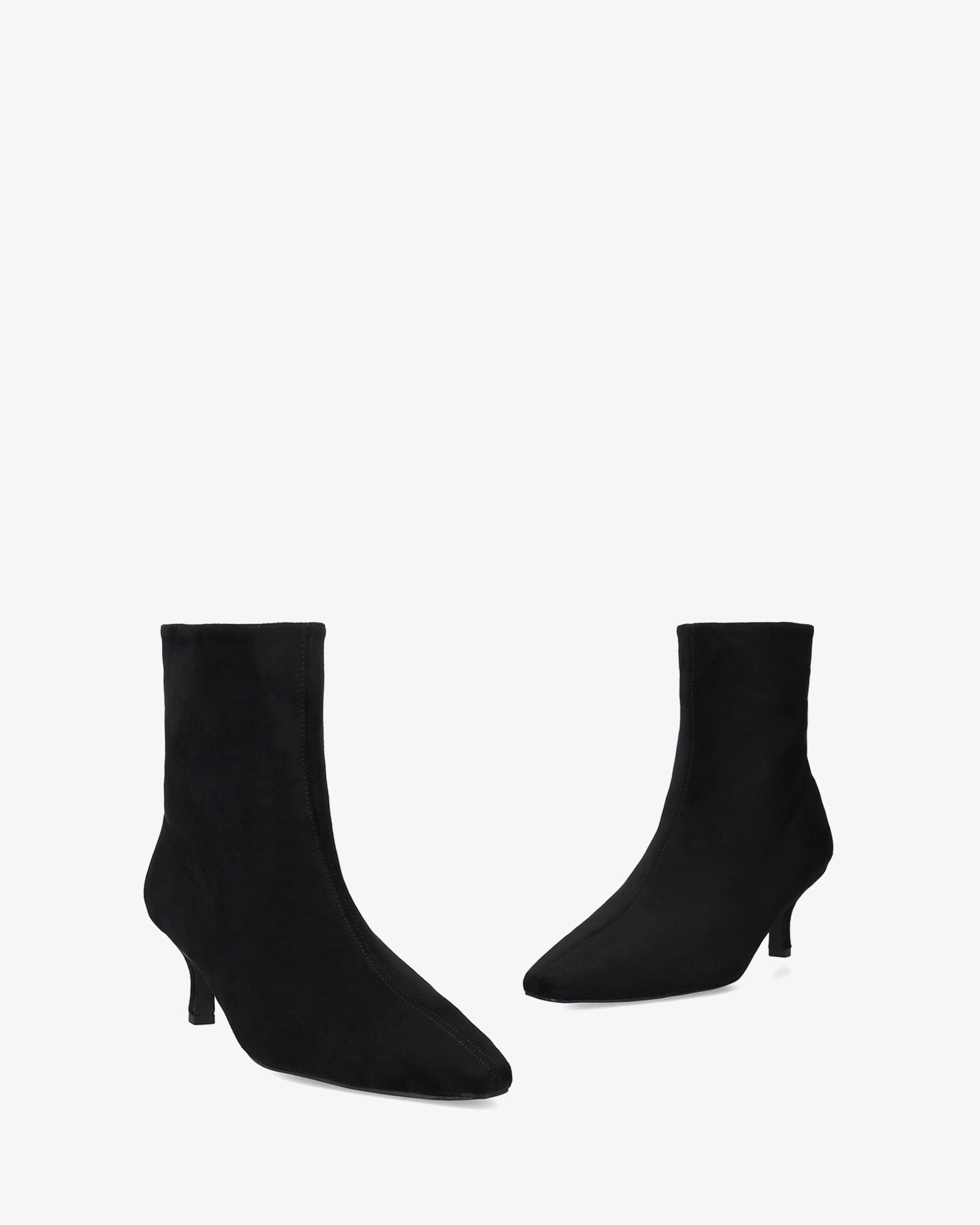 Stiefelette mit Absatz aus schwarzem Velourslederimitat 