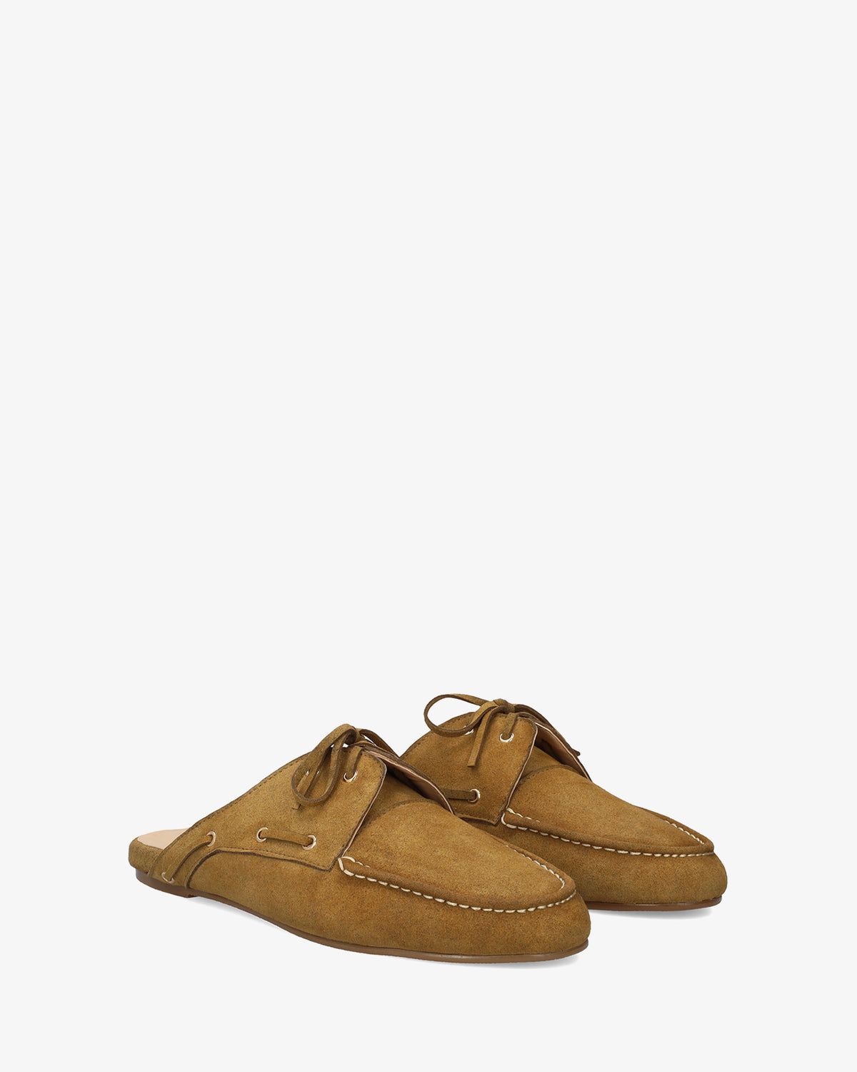 Hinteroffener Mokassin in Veloursleder-Optik in Camel 