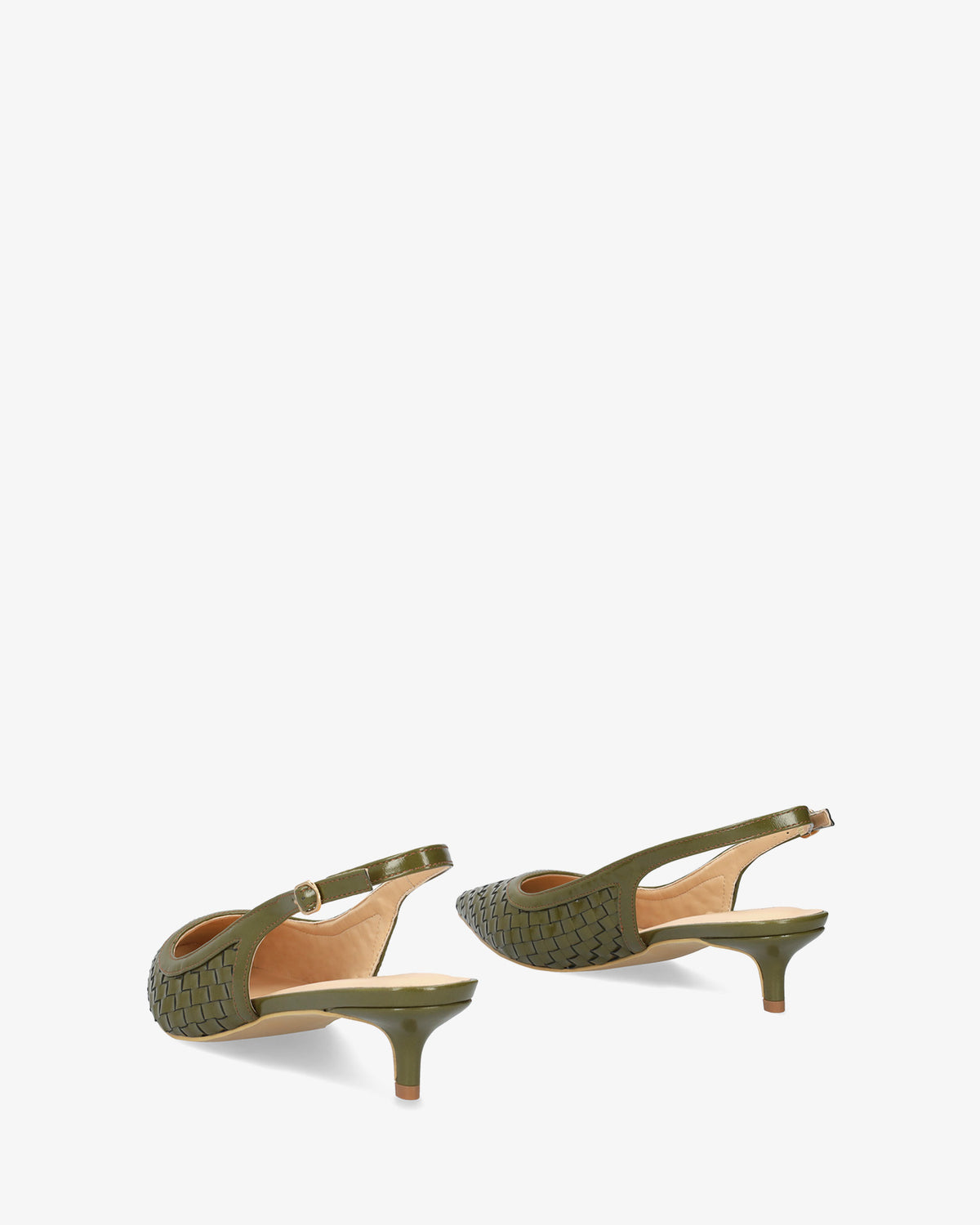 Backless court shoe in khaki braided soft leather 