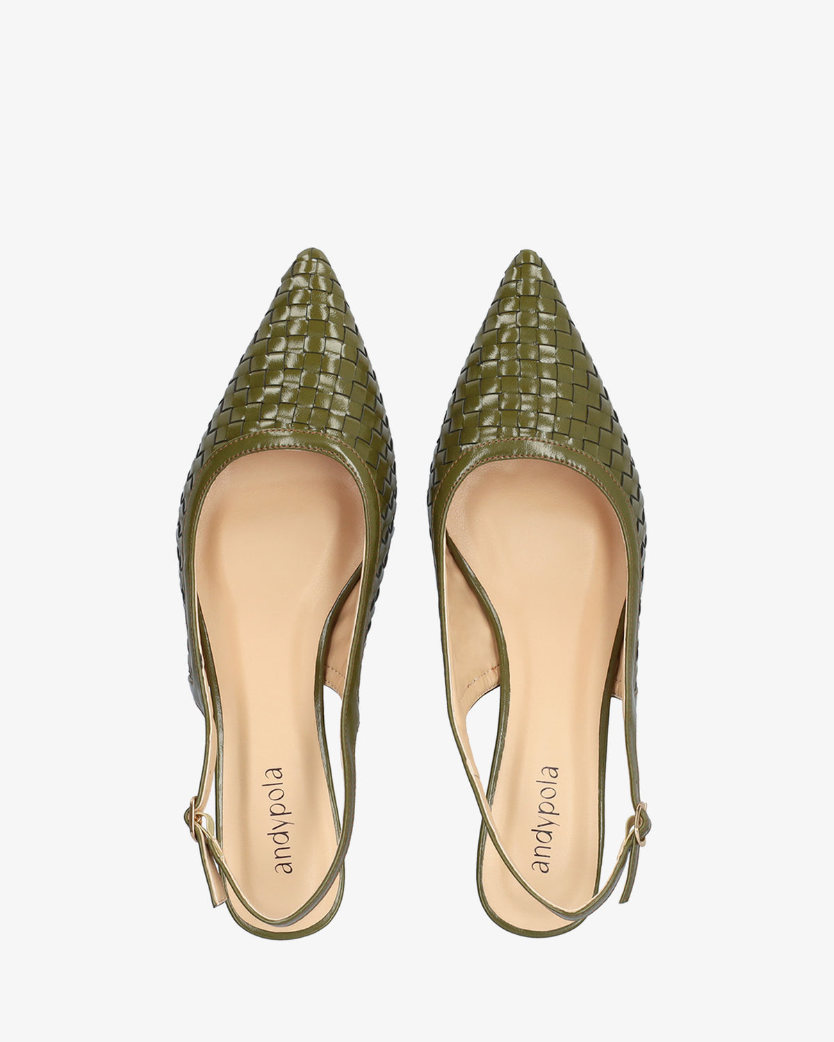 Backless court shoe in khaki braided soft leather 