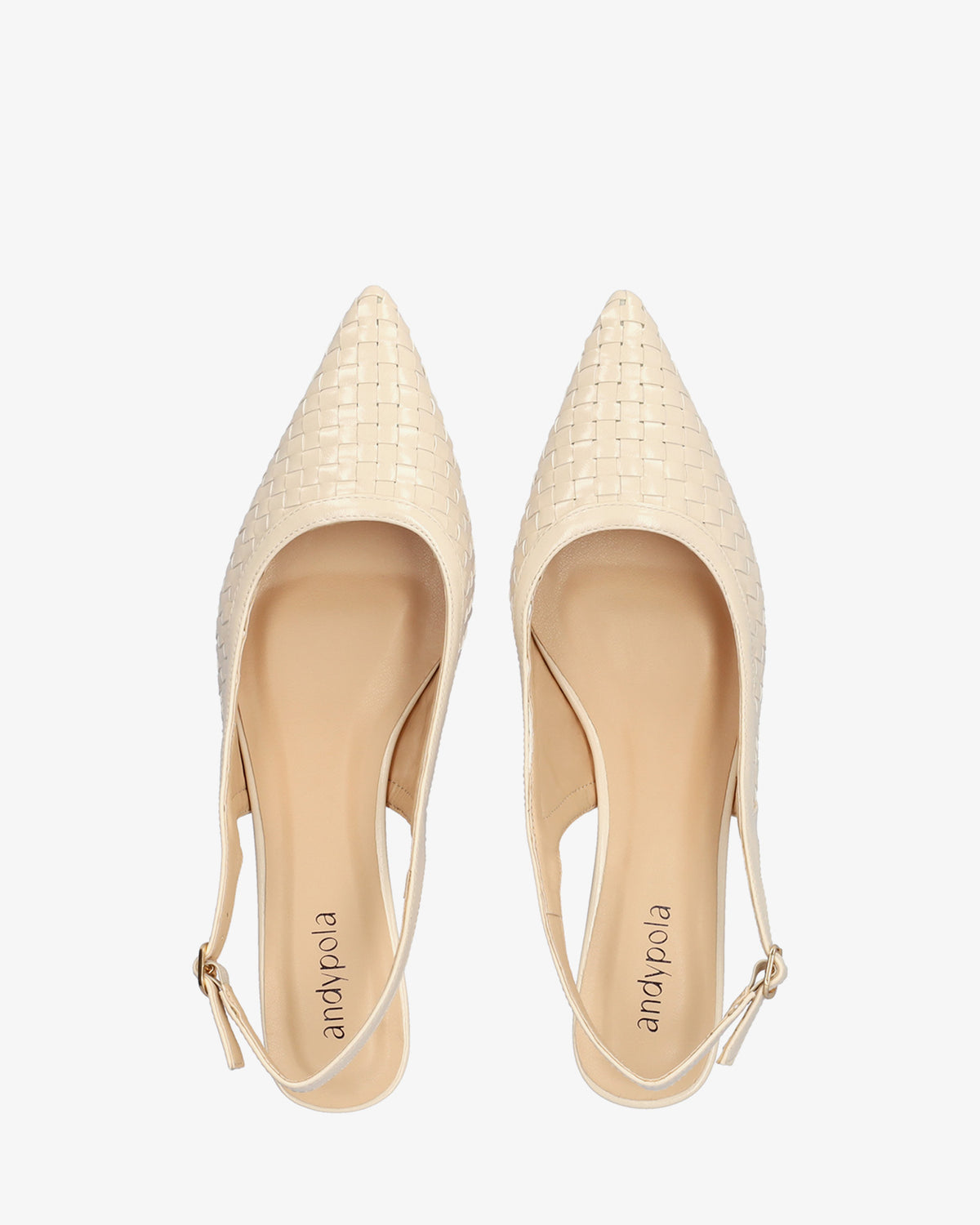 Open-back court shoe in ivory woven soft leather 