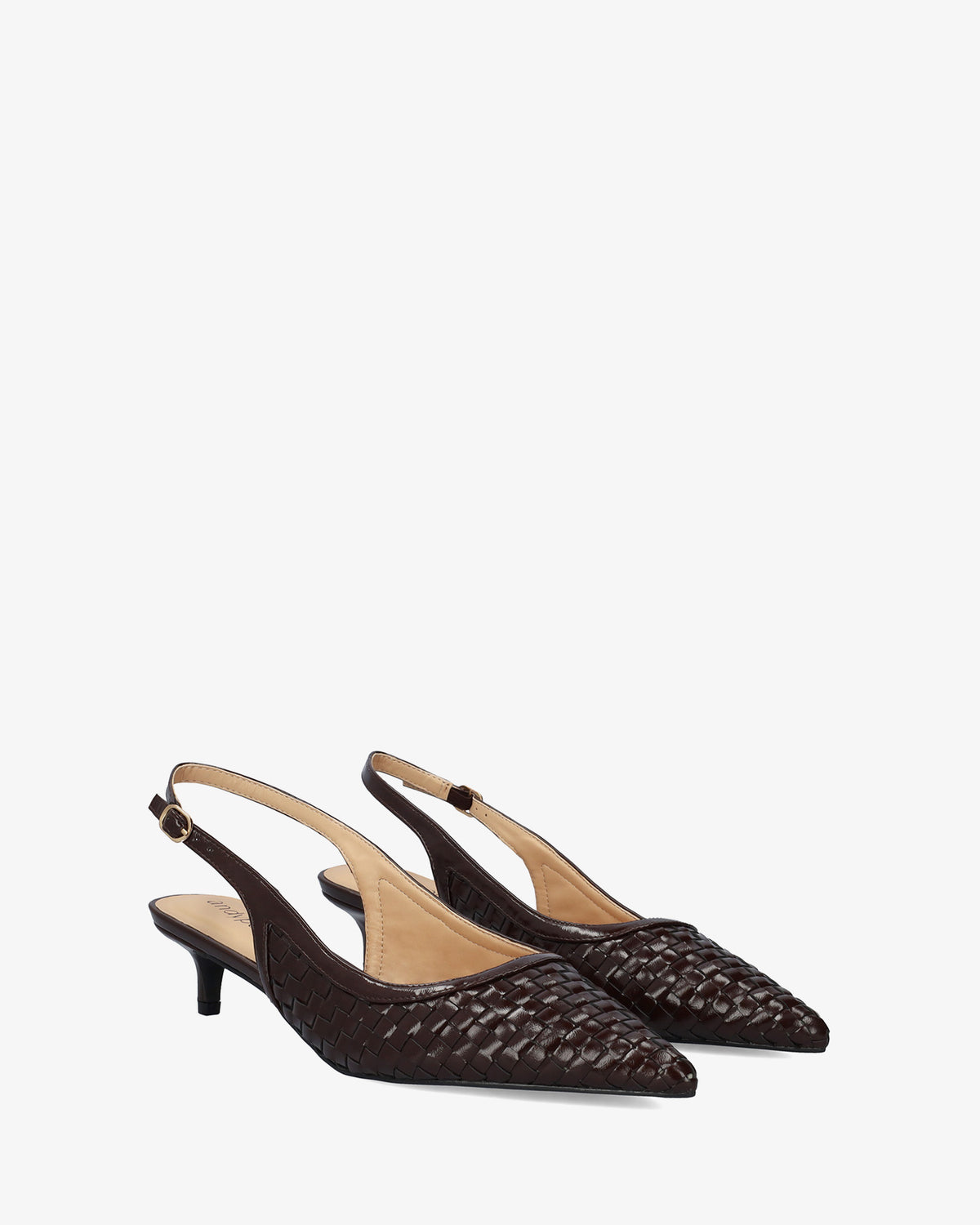 Escarpin slingback en soft tressé marron 