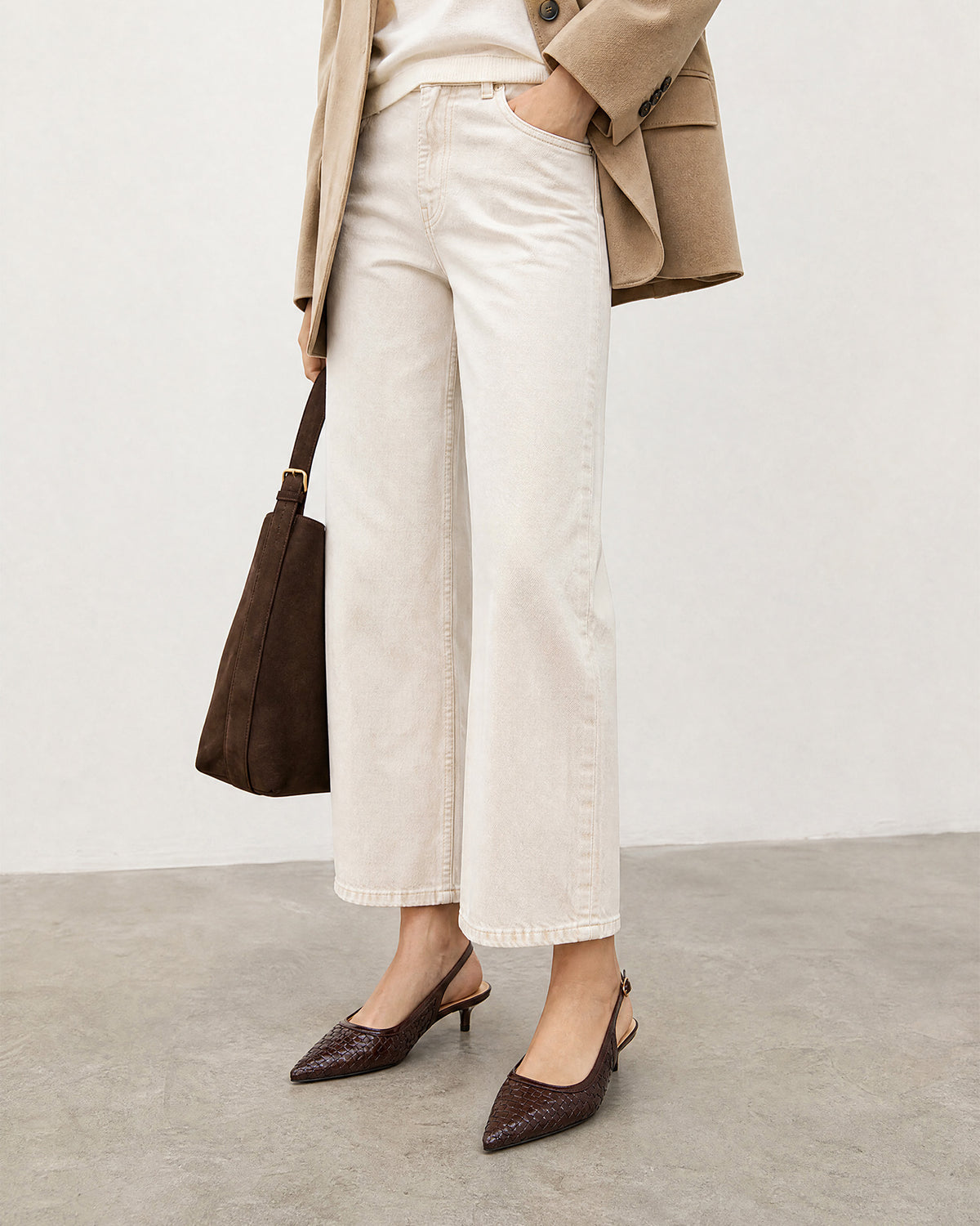 Escarpin slingback en soft tressé marron 