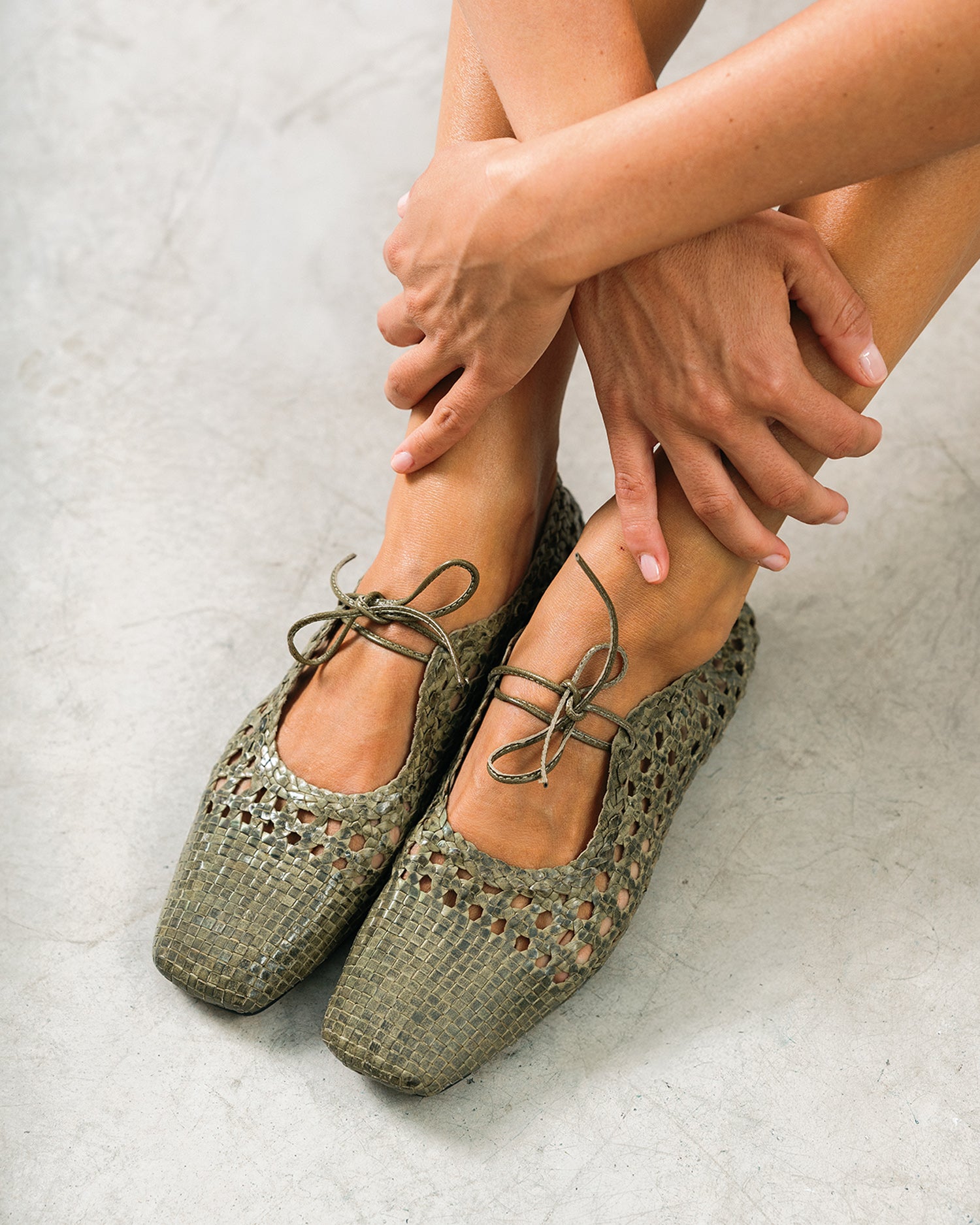 Ballerina piatta in rete colore kaki
