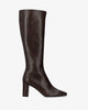 Hoher Stiefel mit Absatz aus braunem Leder 