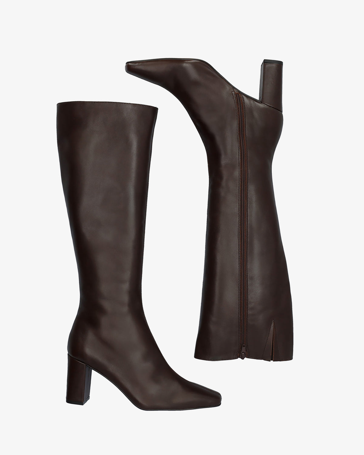 Hoher Stiefel mit Absatz aus braunem Leder 