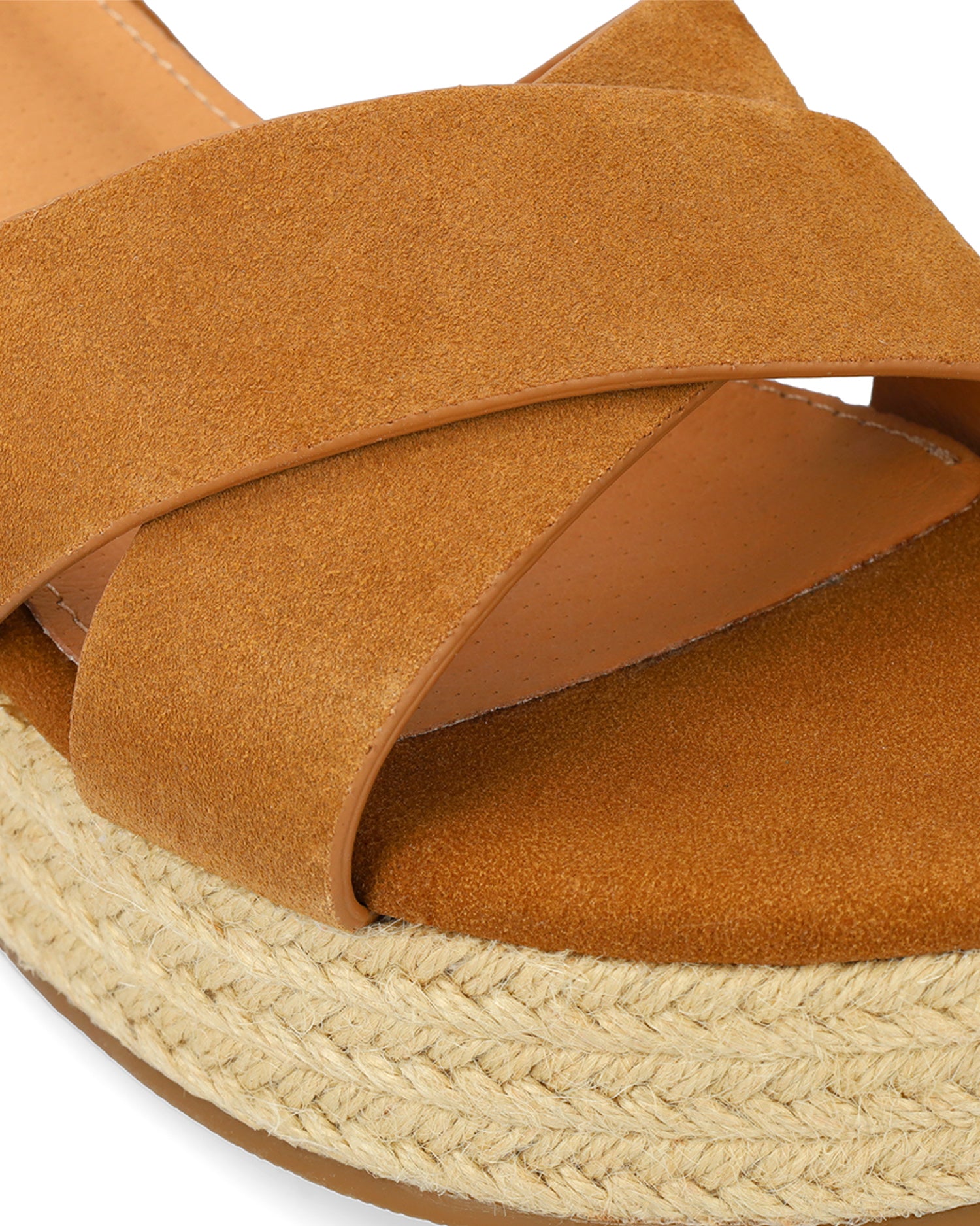 Camel suede wedge espadrille 