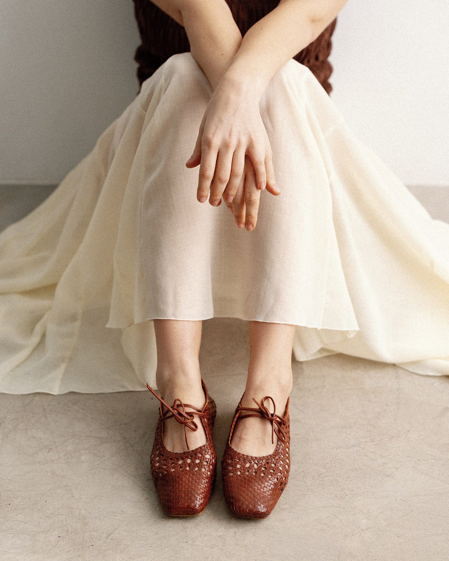 Ballerine plate en maille couleur marron

