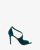 Stiletto crossed sandals in deep blue suede leather