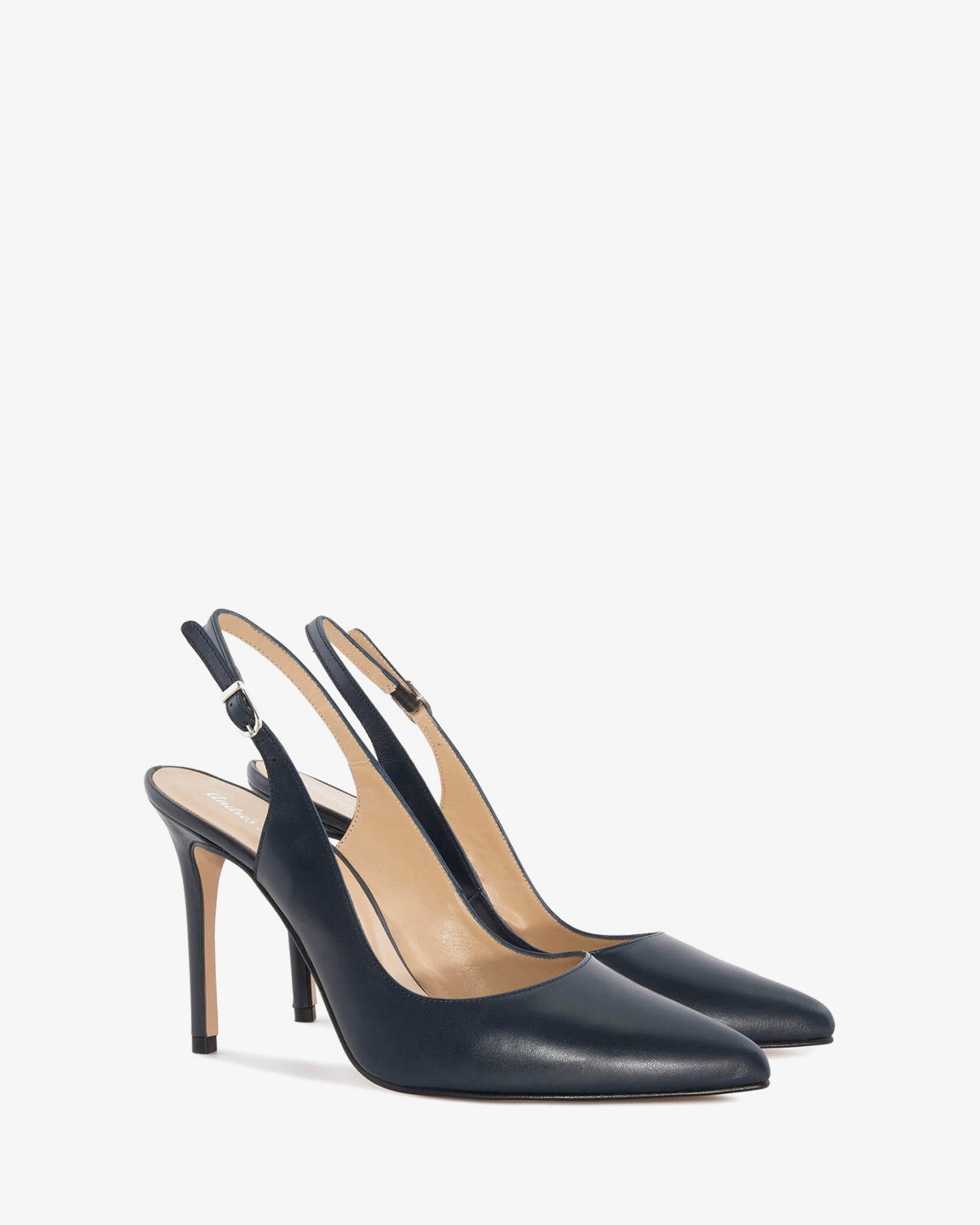 Fine toe slingback shoes in navy leather