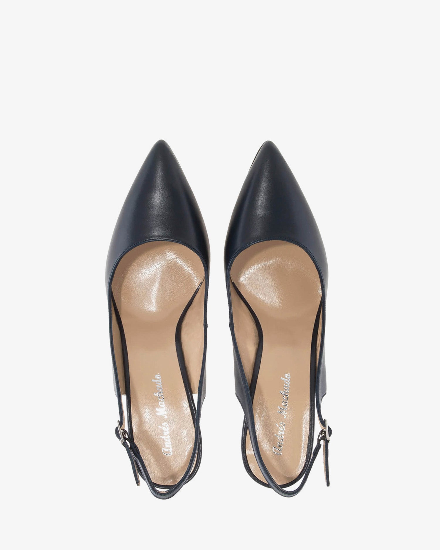 Fine toe slingback shoes in navy leather