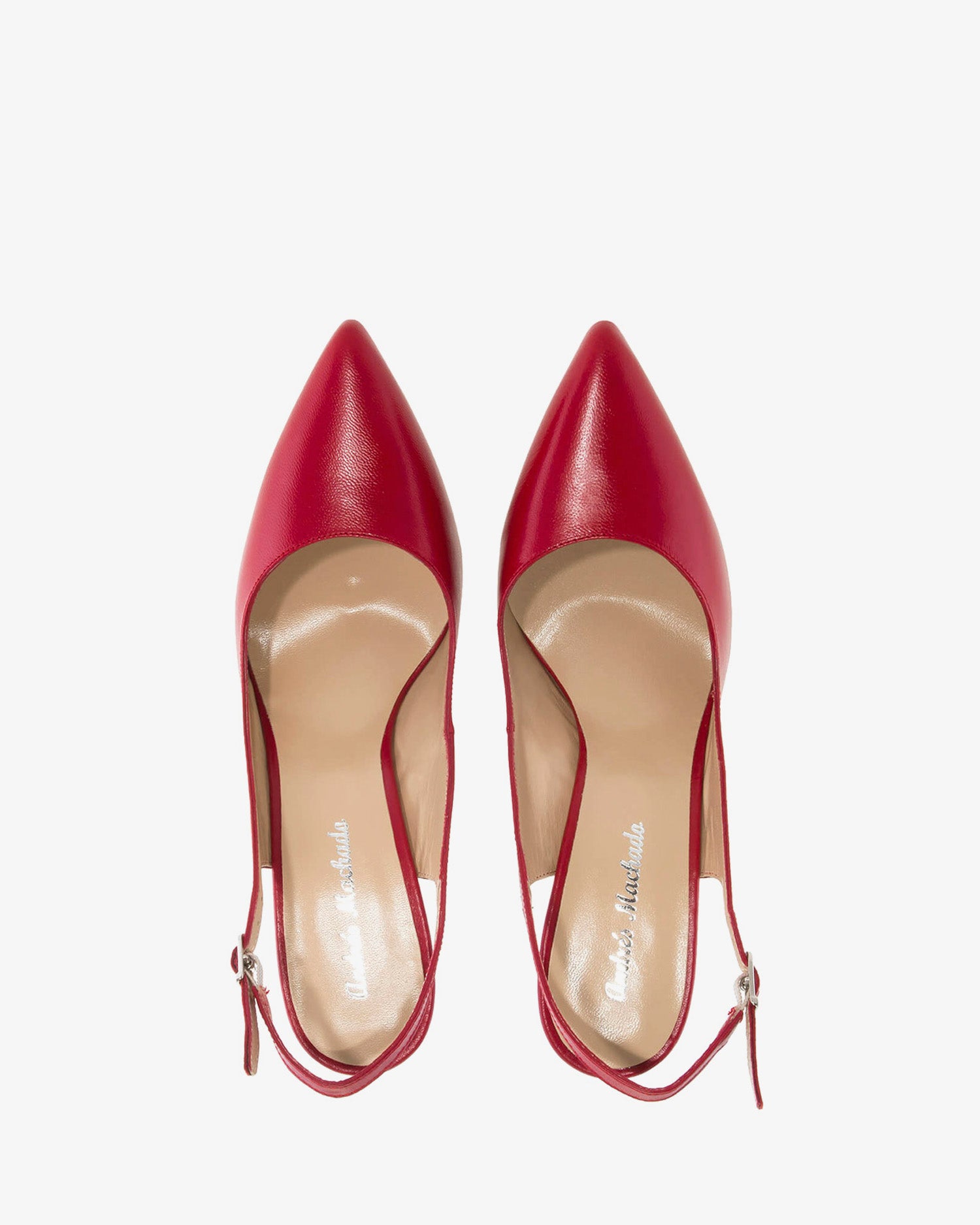 Damensandalette aus rotem leder mit dünner spitze - made in spain-