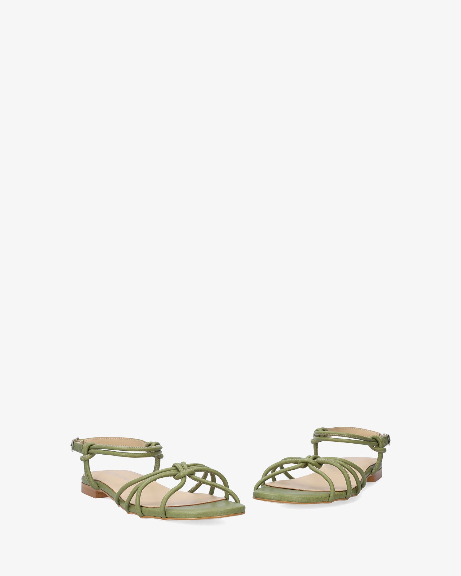 Sandalia plana en piel kaki