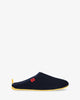 Spring/ summer unisex slippers in navy mesh with yellow outsole