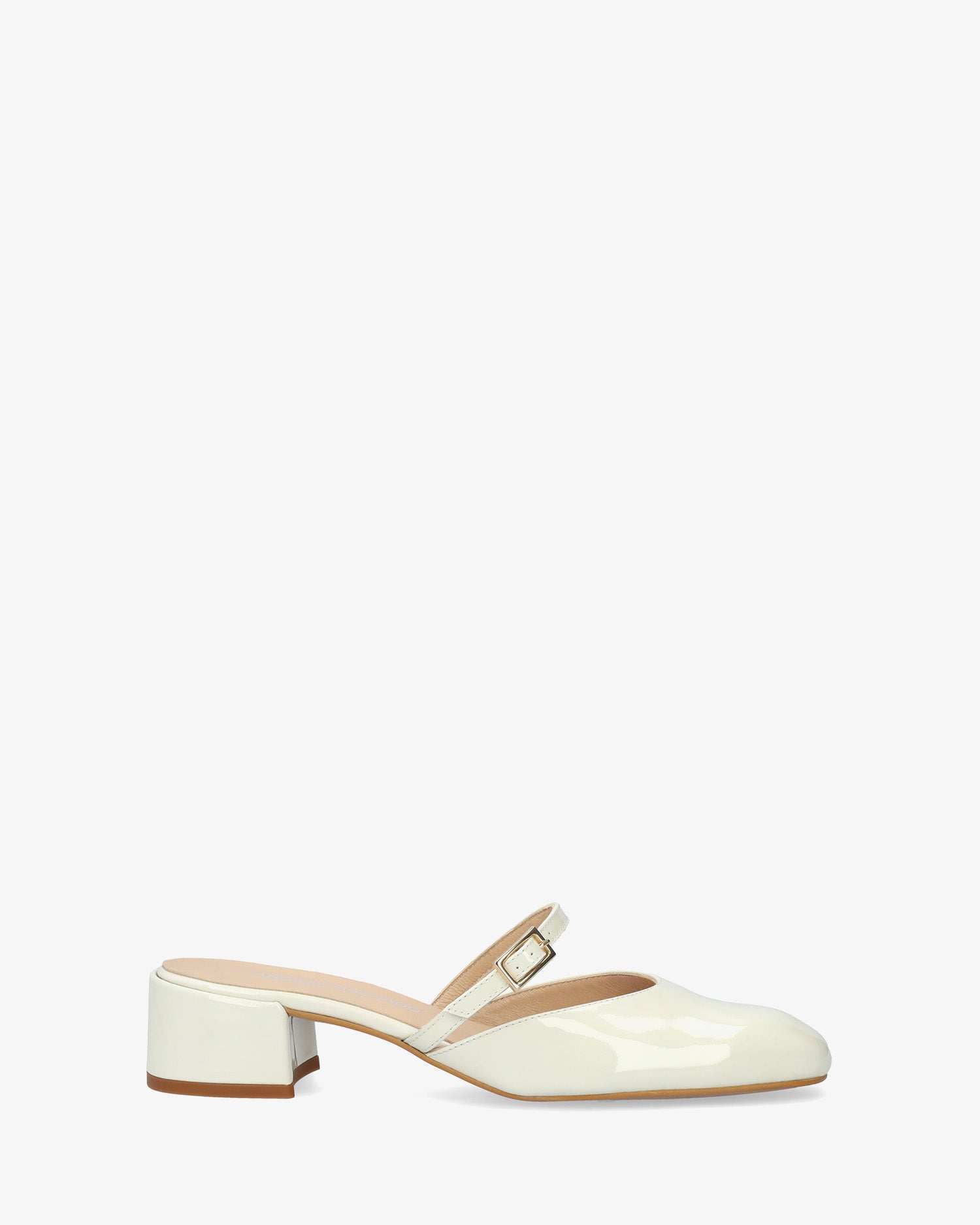 Mule con tacco in pelle verniciata bianco
