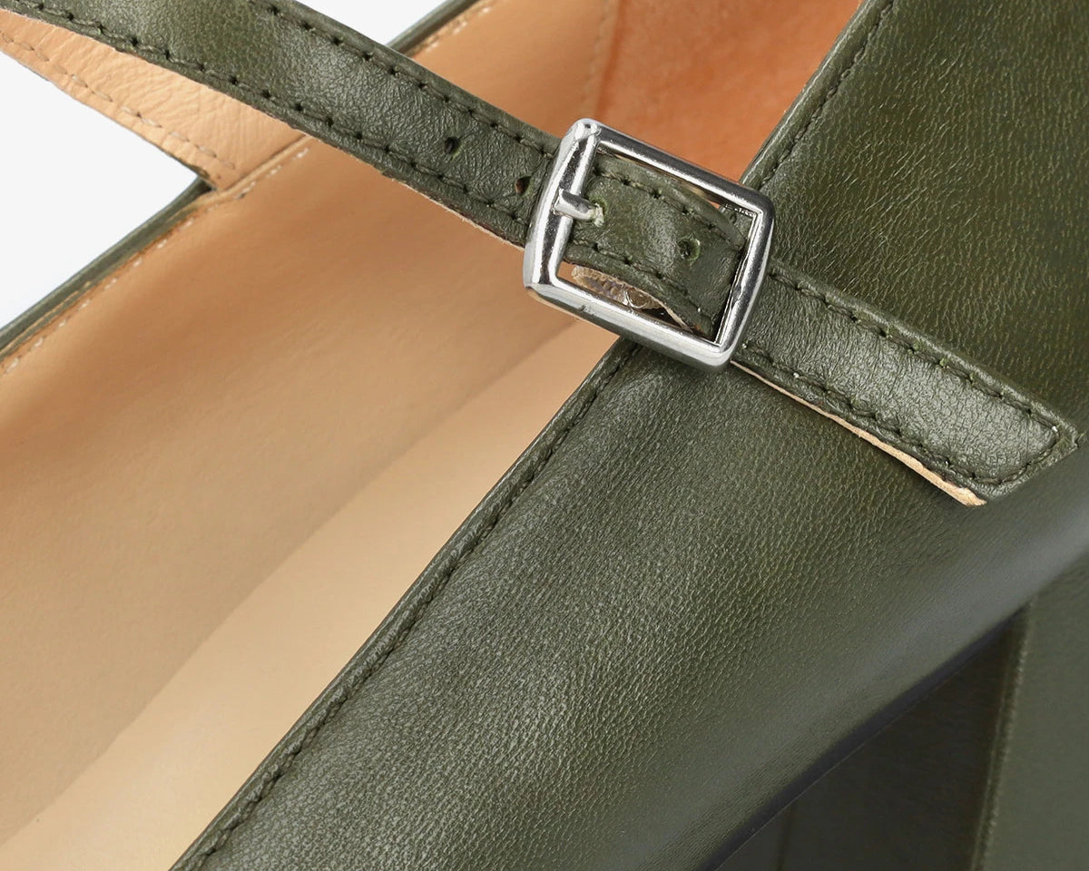 Salón Mary Jane con tacón de piel kaki