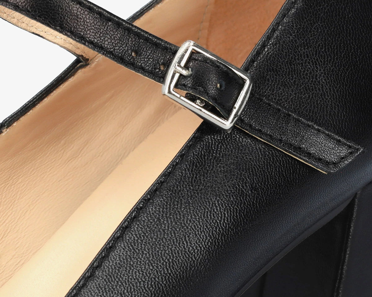 Salón Mary Jane con tacón de piel negro