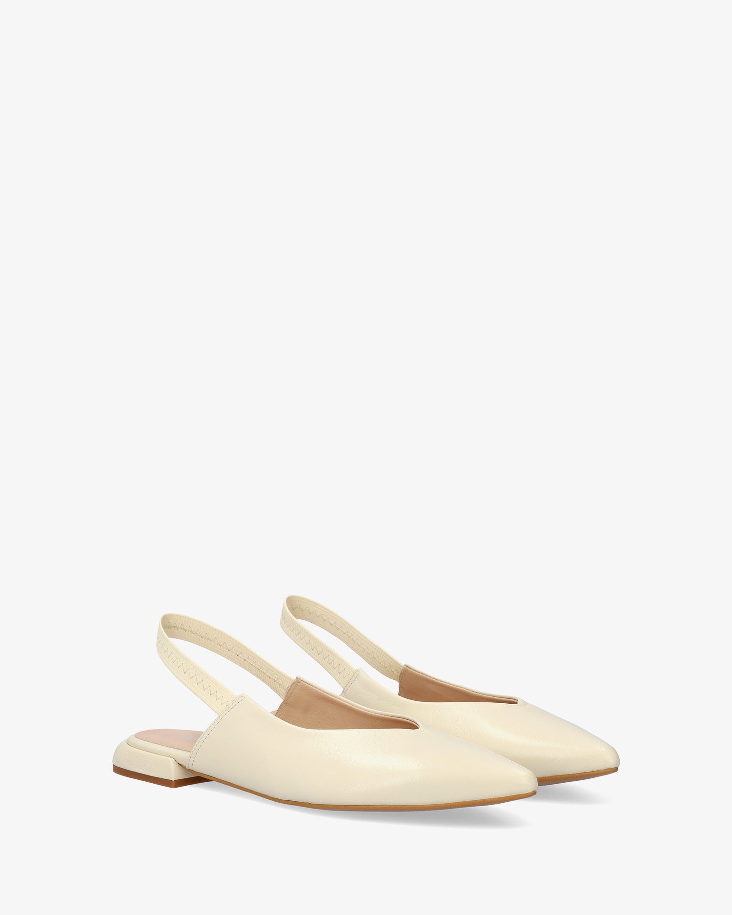 Flache Slingback-Ballerina aus Leder in creme